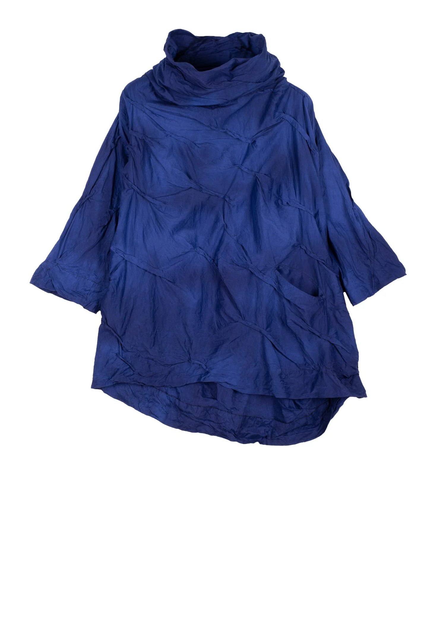 DYED COTTON SILK HEAVY VOILE WAVY TUCK PULLOVER - dh1552-blu -