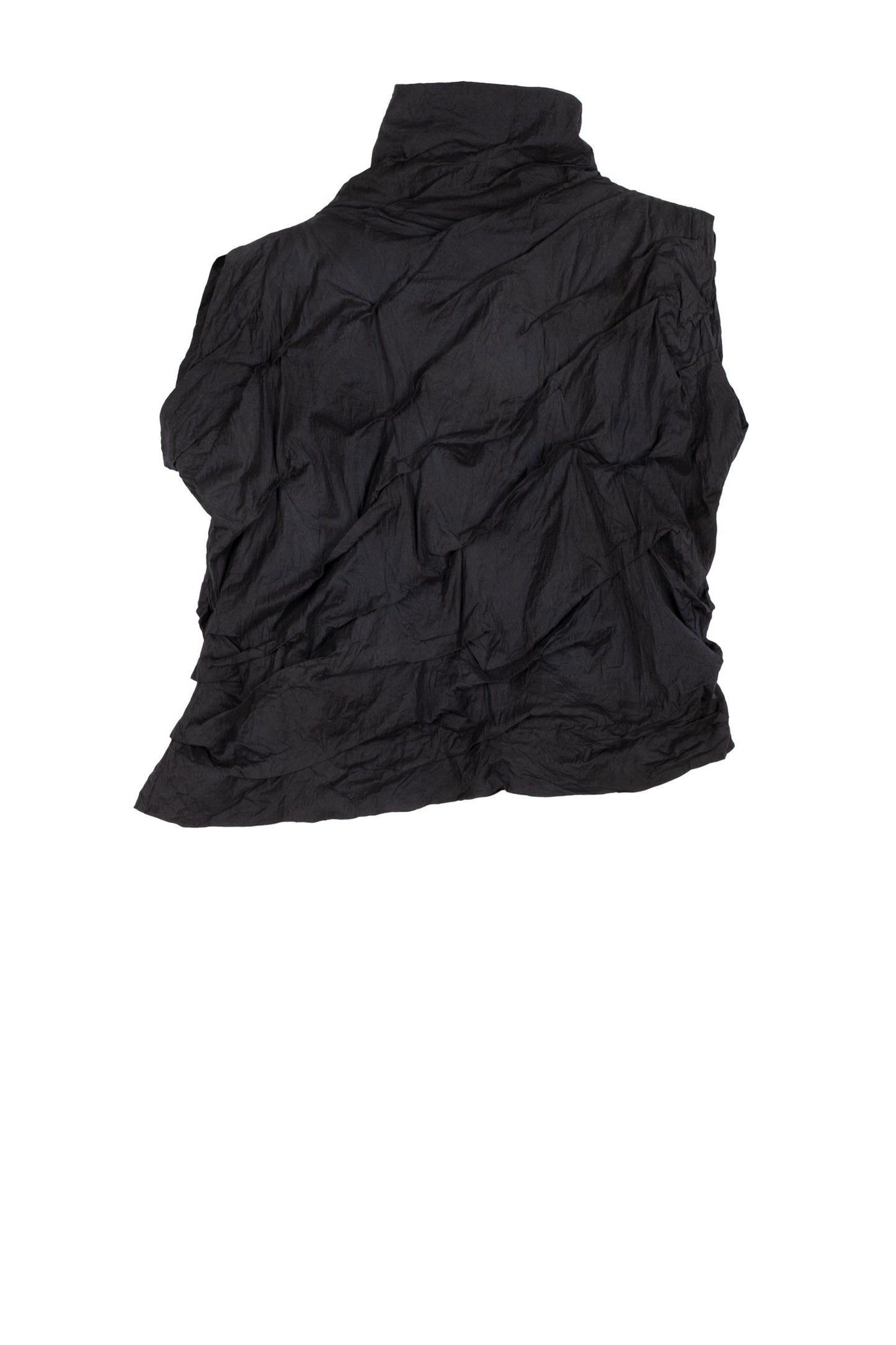 DYED COTTON SILK HEAVY VOILE WAVY TUCK SHELL TOP - dh1553-blk -