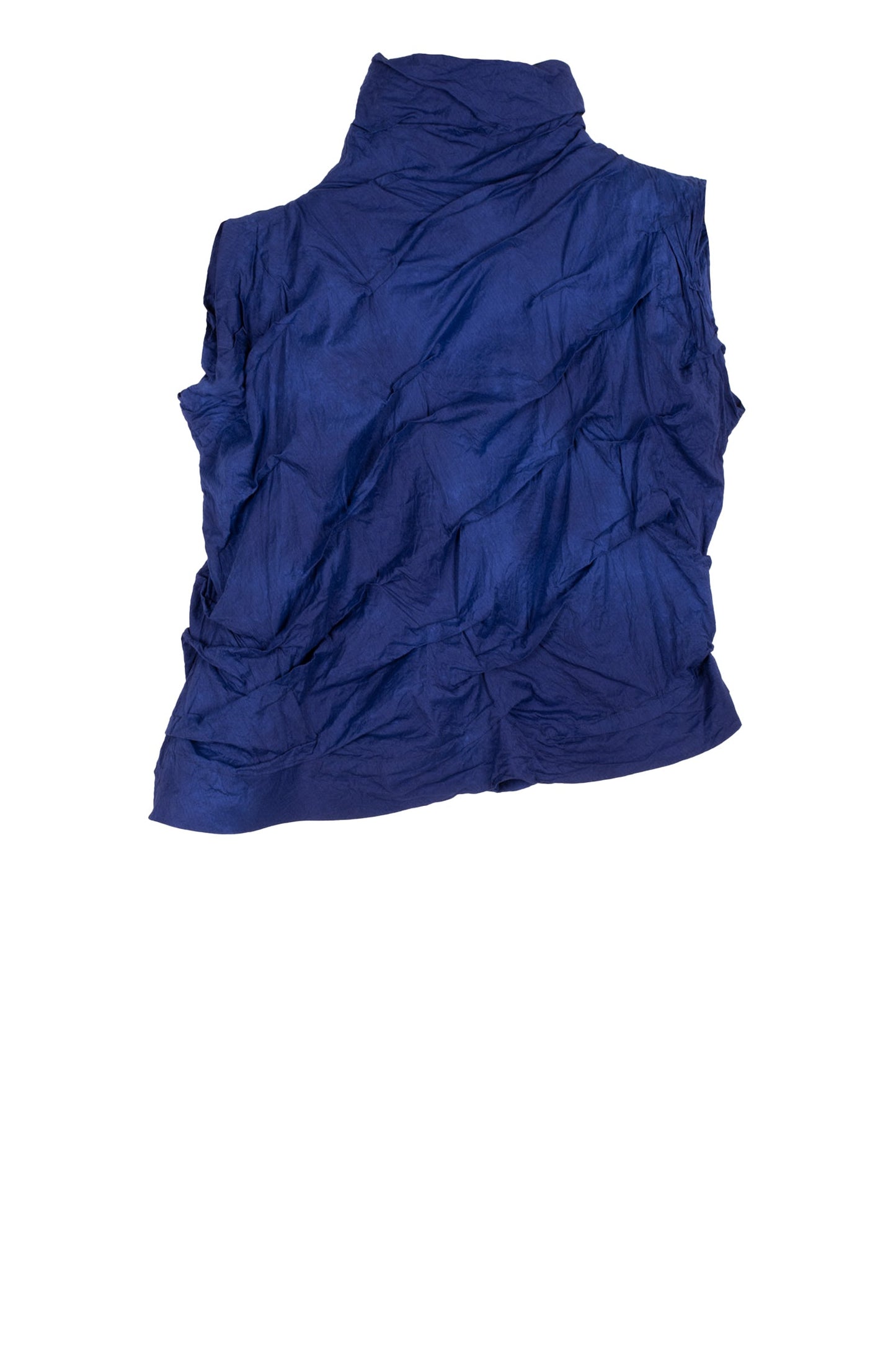 DYED COTTON SILK HEAVY VOILE WAVY TUCK SHELL TOP - dh1553-blu -