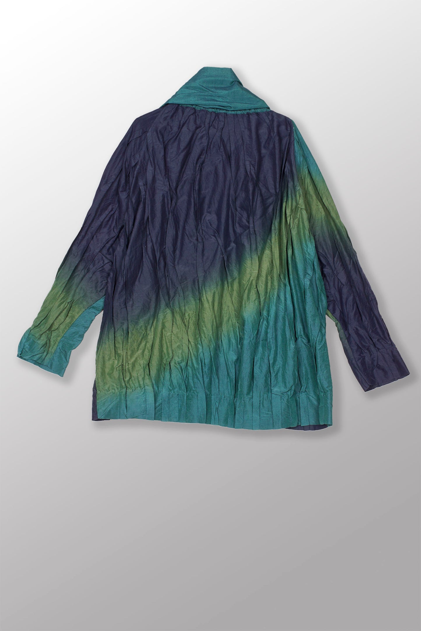 DYED COTTON SILK HEAVY VOILE WAVY TUCK HIGH NECK RAGLAN TOP - dh1581-stl -