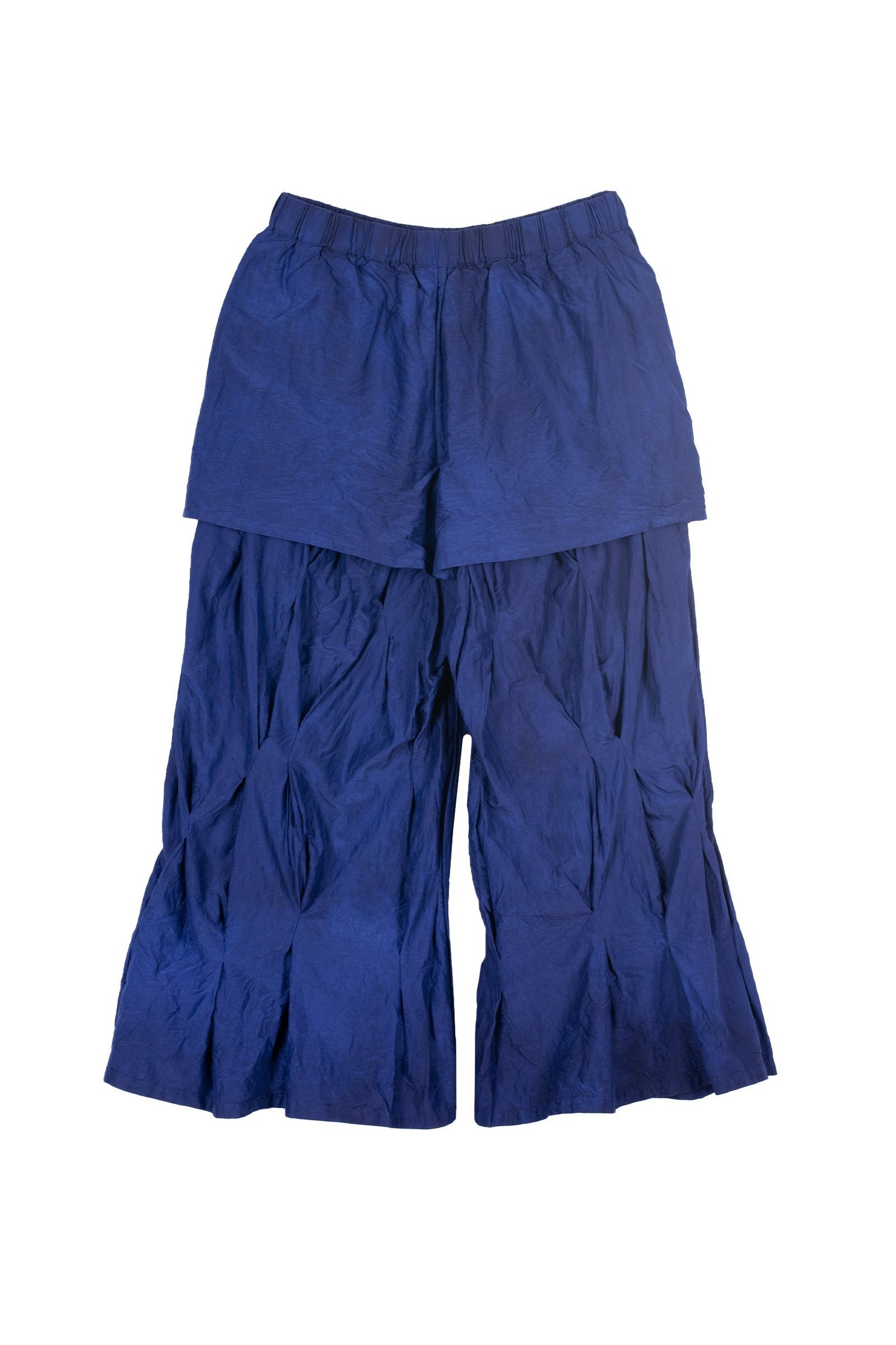 DYED COTTON SILK HEAVY VOILE WAVY TUCKED PANTS - dh1635-blu -