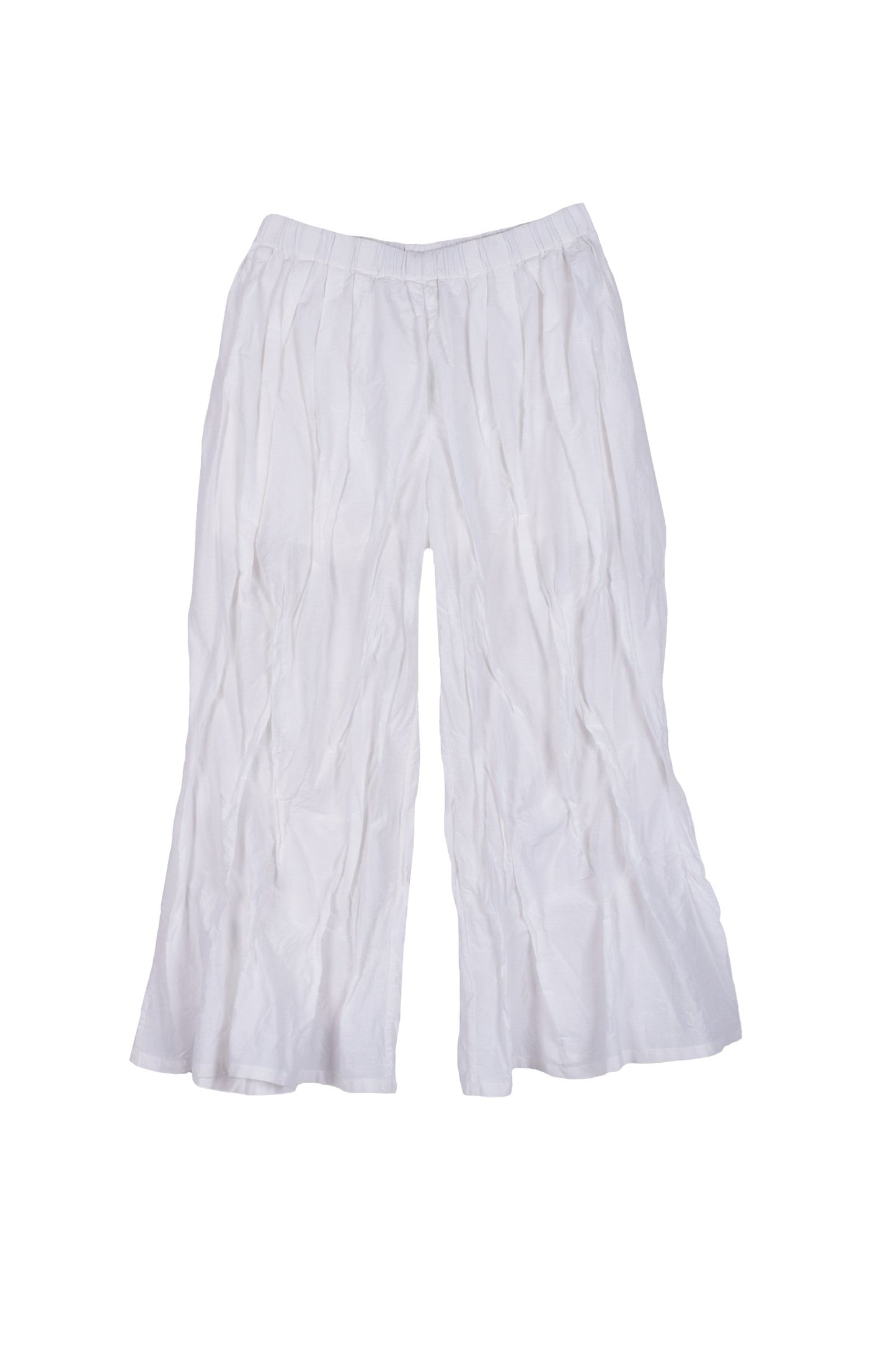 DYED COTTON SILK HEAVY VOILE WAVY TUCKED PANTS - dh1635-wht -