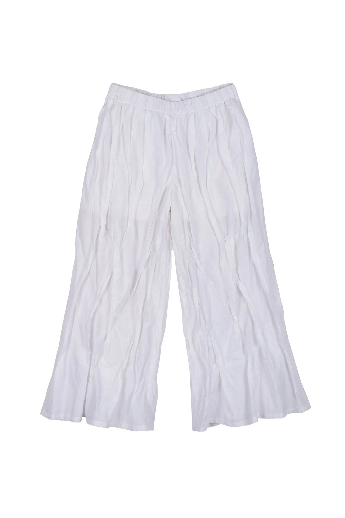 DYED COTTON SILK HEAVY VOILE WAVY TUCKED PANTS - dh1635-wht -