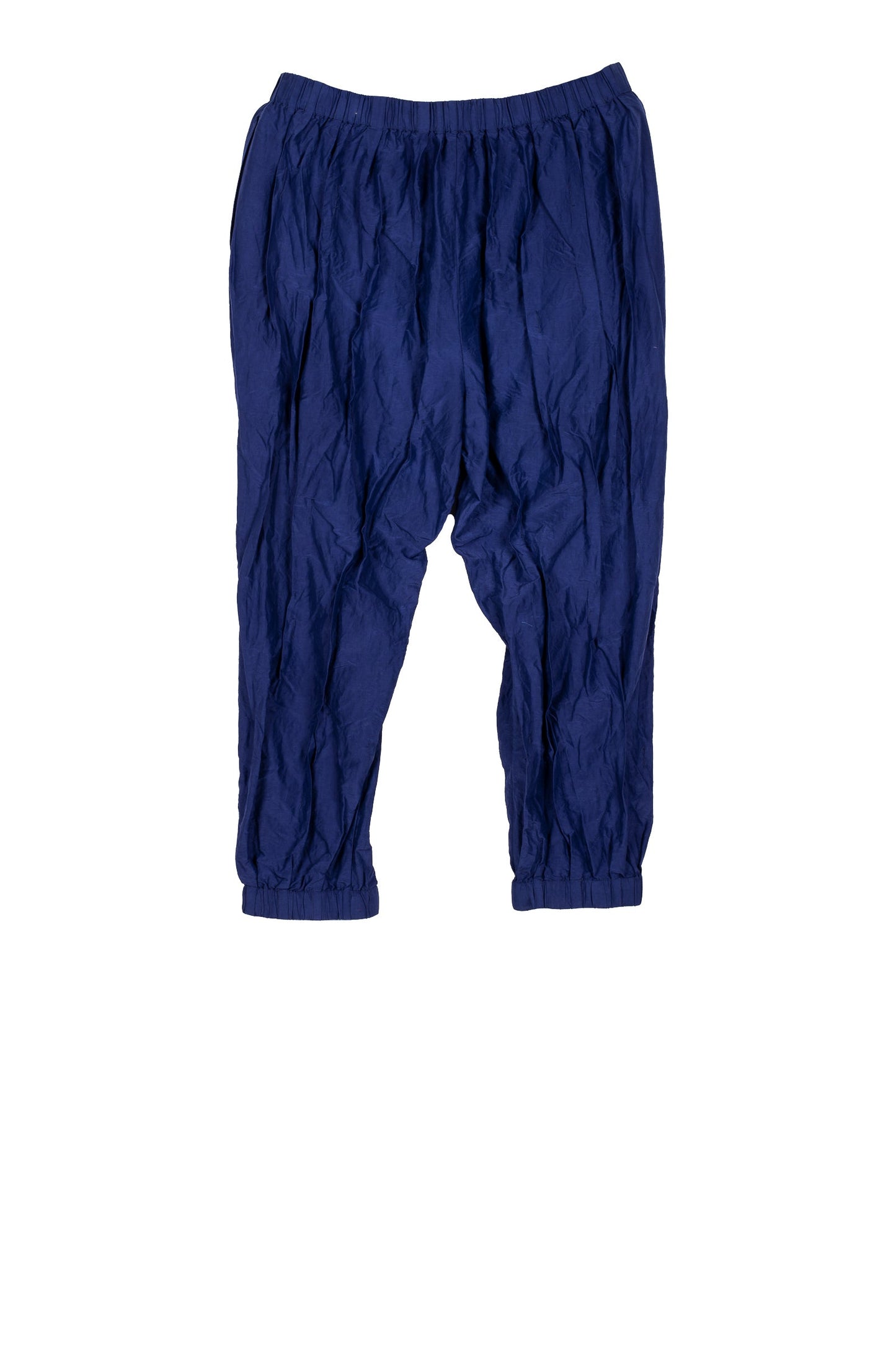 DYED COTTON SILK HEAVY VOILE WAVY TUCK TAPERD PANTS - dh1639-blu -