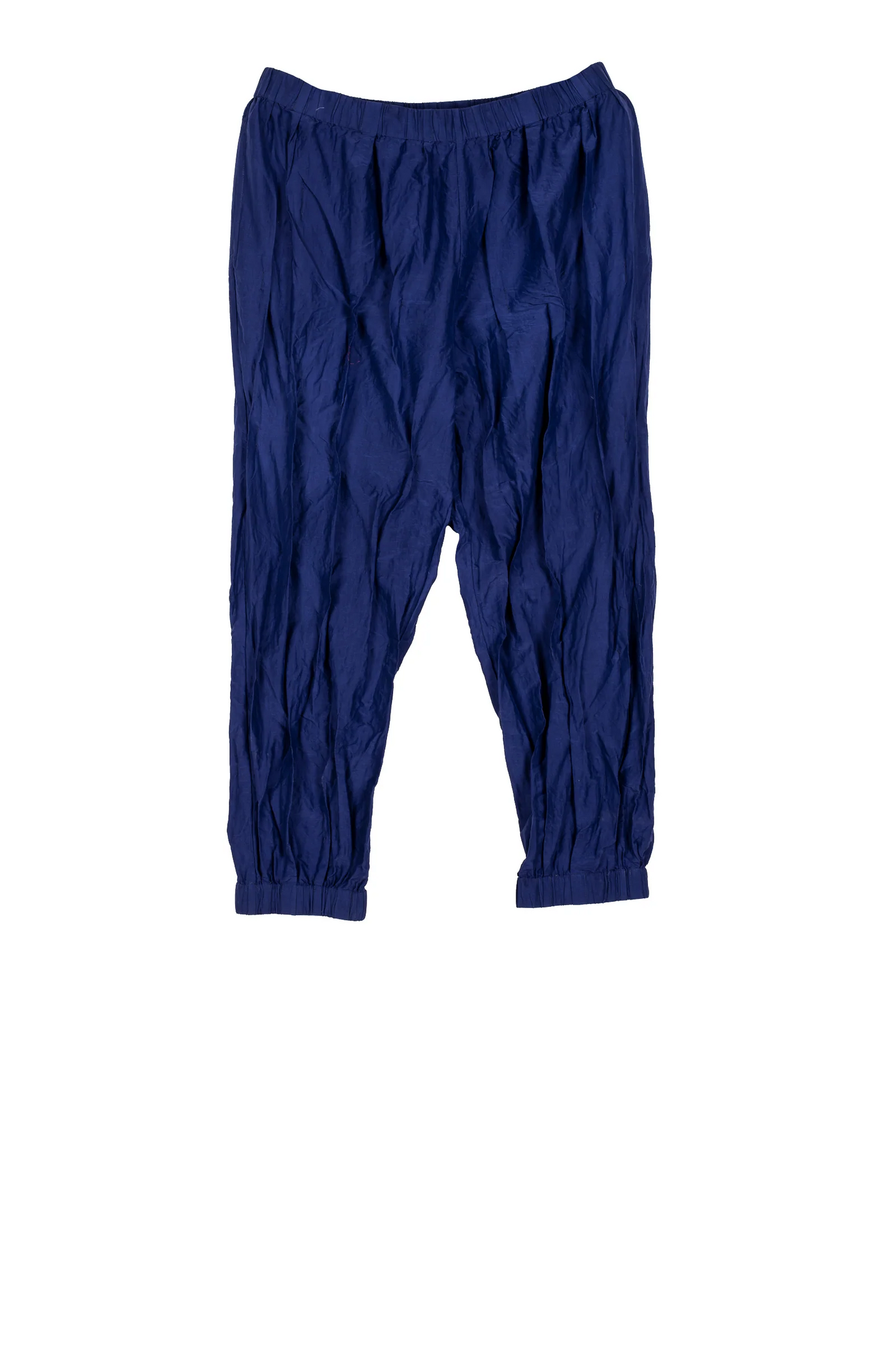 DYED COTTON SILK HEAVY VOILE WAVY TUCK TAPERD PANTS - dh1639-blu -