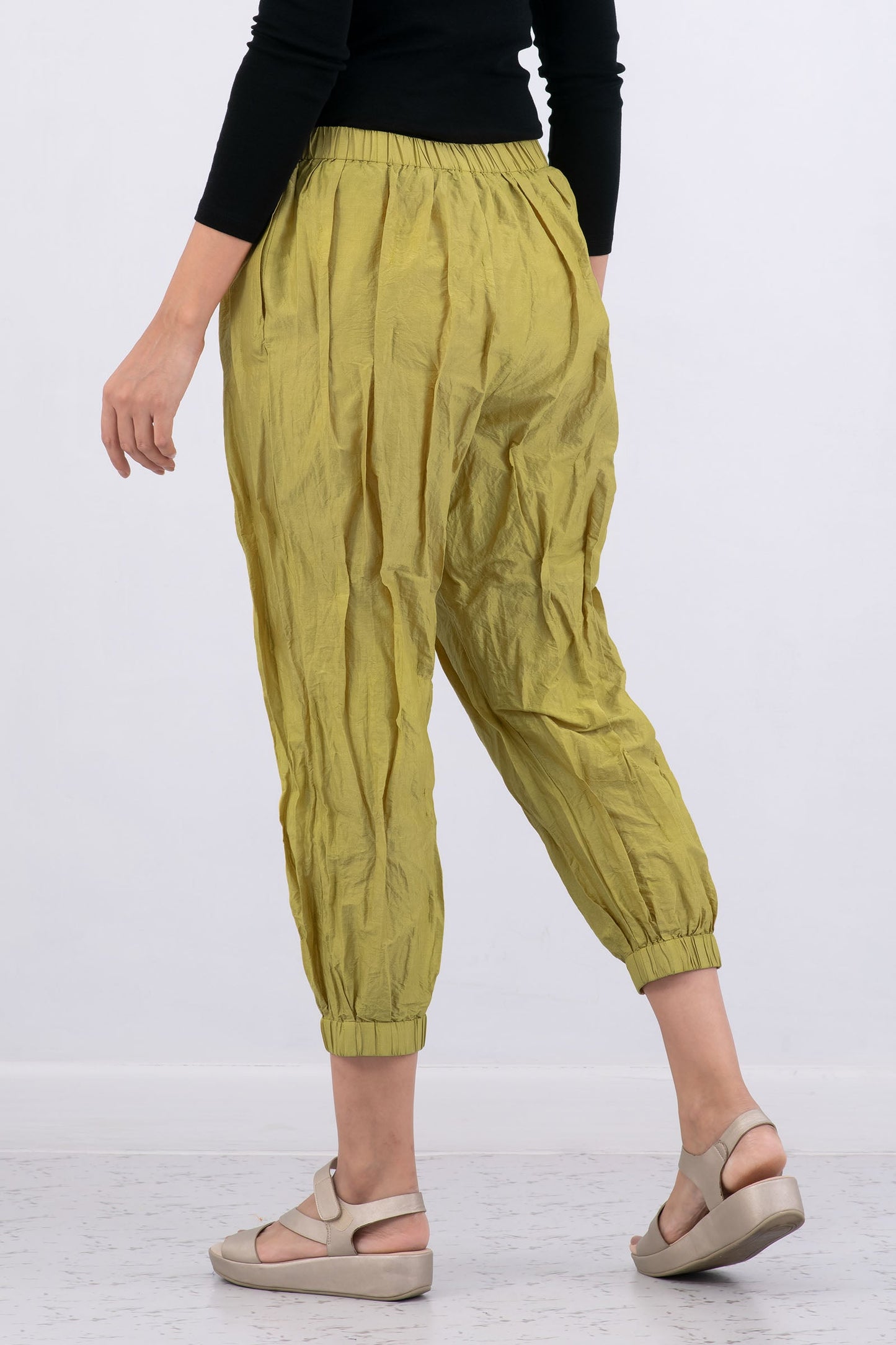 DYED COTTON SILK HEAVY VOILE WAVY TUCK TAPERD PANTS - dh1639-cha -