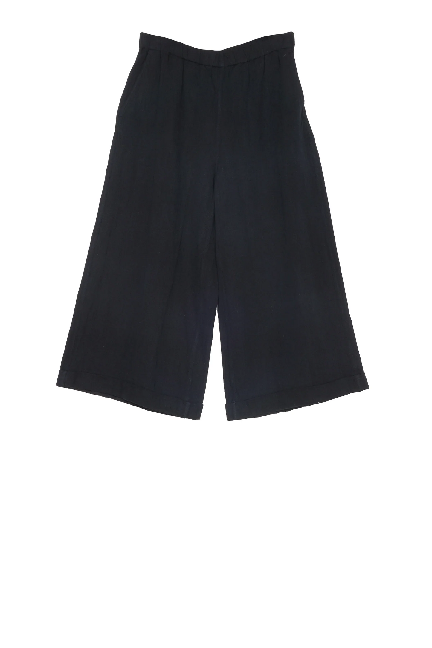 DYED COTTON LINEN TWILL DOUBLE CUFF WIDE LEG PANTS - tl1636-blk -