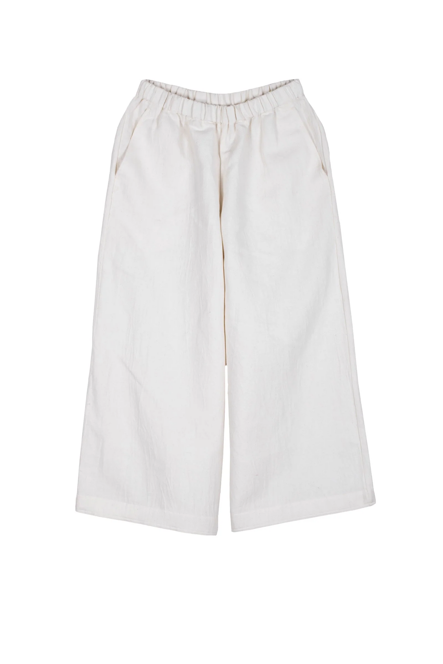 DYED COTTON LINEN TWILL DOUBLE CUFF WIDE LEG PANTS - tl1636-wht -