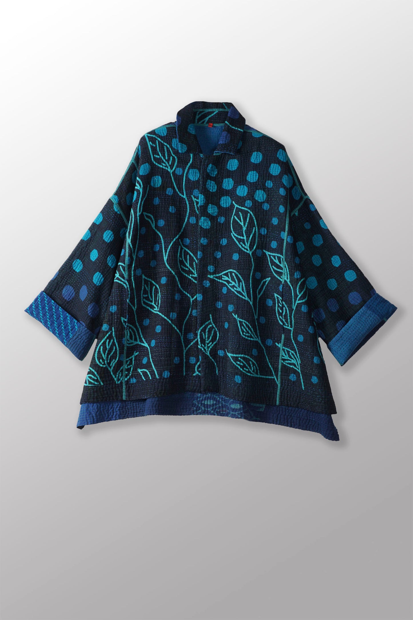 POLKA DOTS & LEAVES KANTHA OVERSIZED MINI COAT - dl4332-tuq -