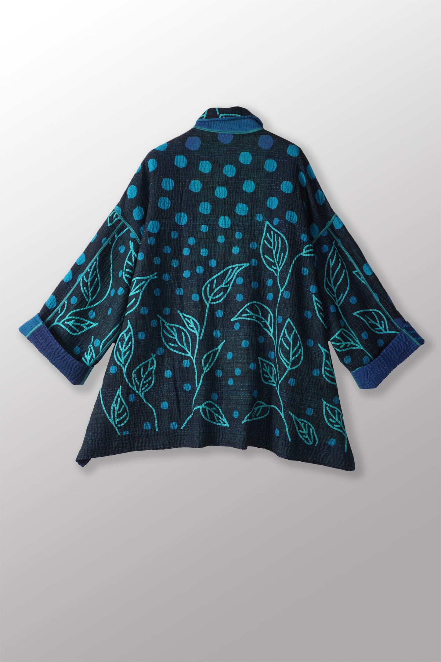 POLKA DOTS & LEAVES KANTHA OVERSIZED MINI COAT - dl4332-tuq -