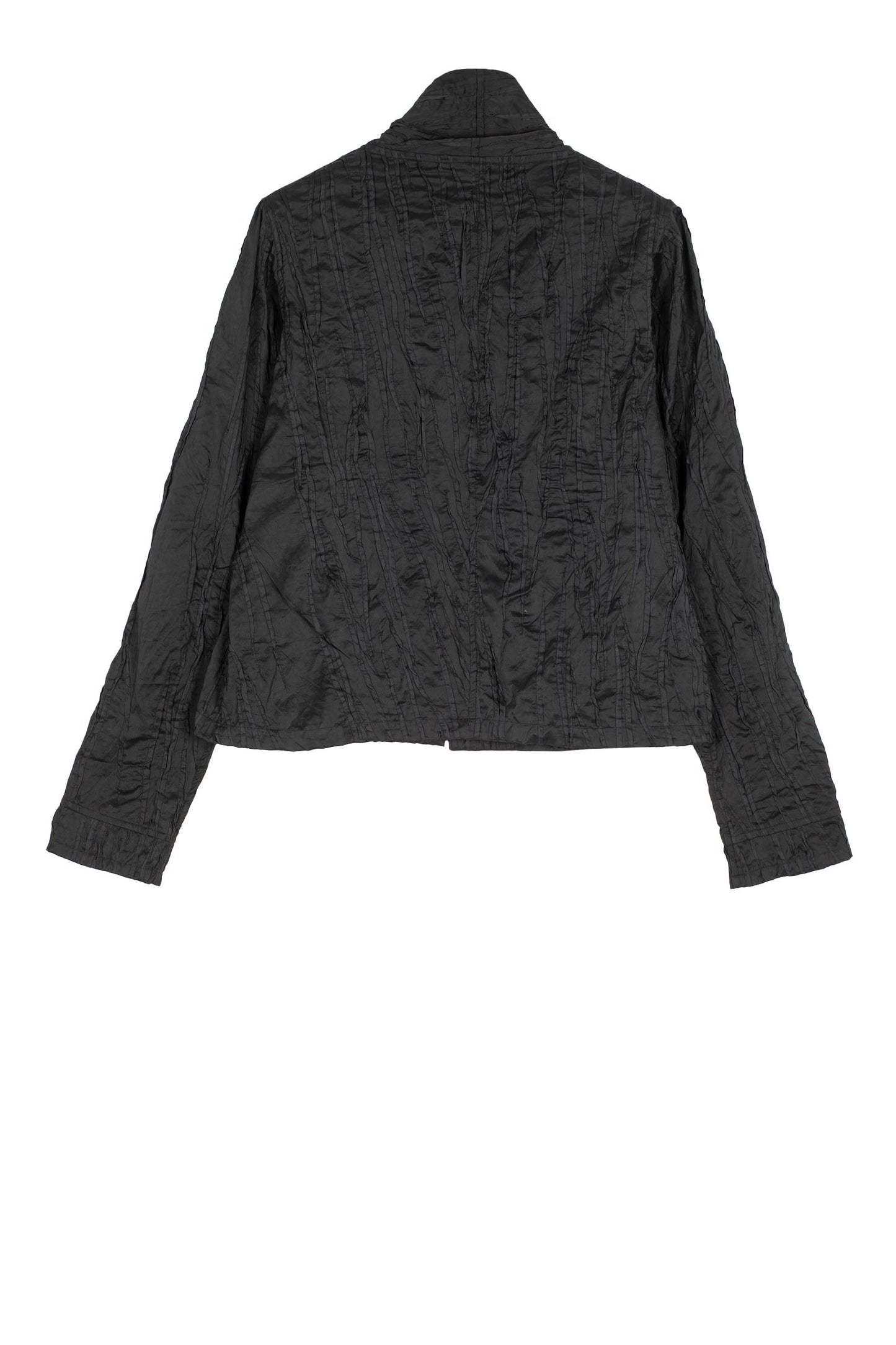 DYED COTTON SILK HEAVY VOILE RANDOM TUCK HIGH-NECK BLOUSE - dr1563-blk -