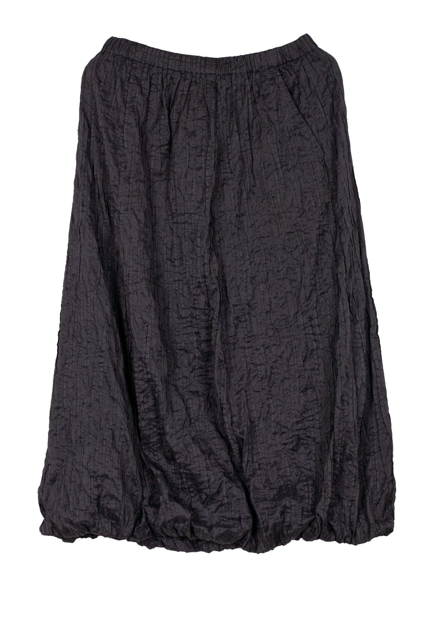 DYED COTTON SILK HEAVY VOILE RANDOM TUCK BALLOON SKIRT - dr1643-blk -