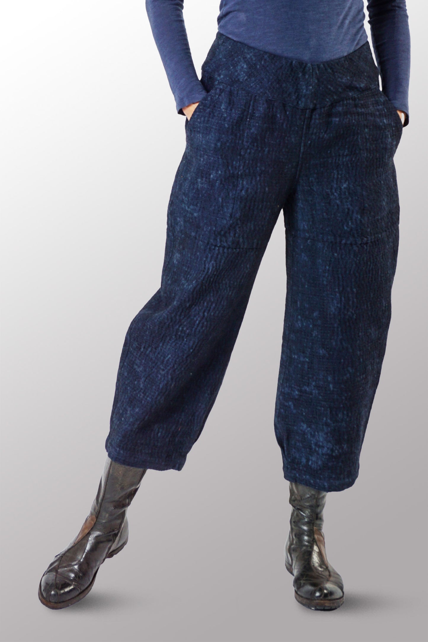 DENIM SUN-DYE KANTHA NEW LANTERN PANTS - ds3651-nvy -