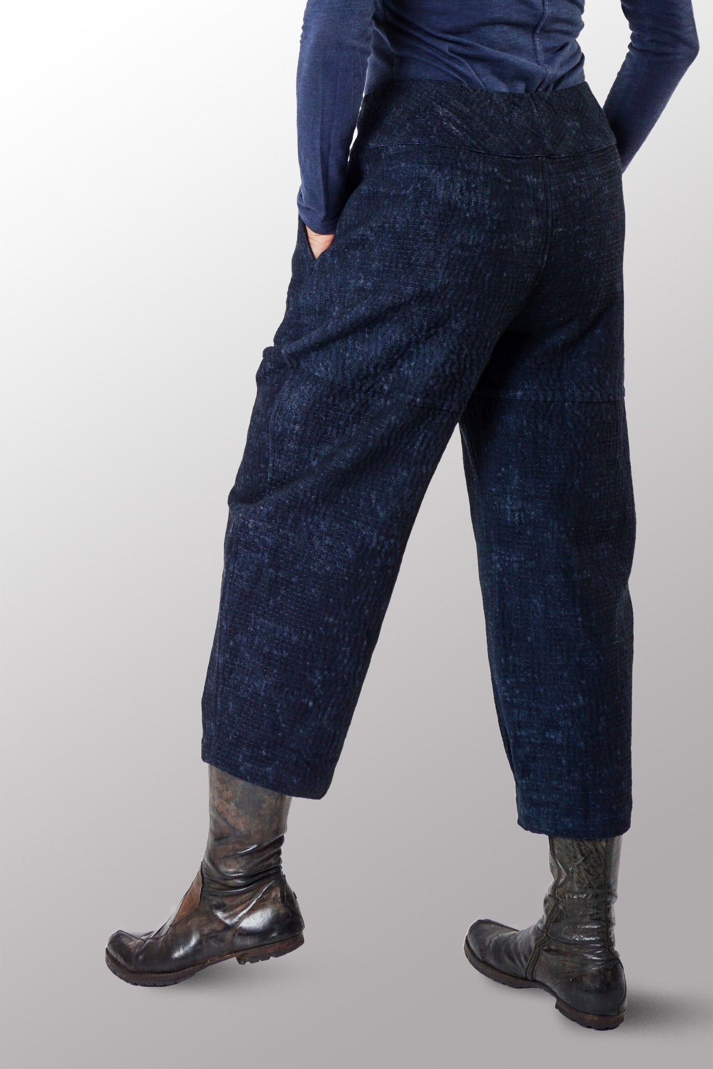 DENIM SUN-DYE KANTHA NEW LANTERN PANTS - ds3651-nvy -