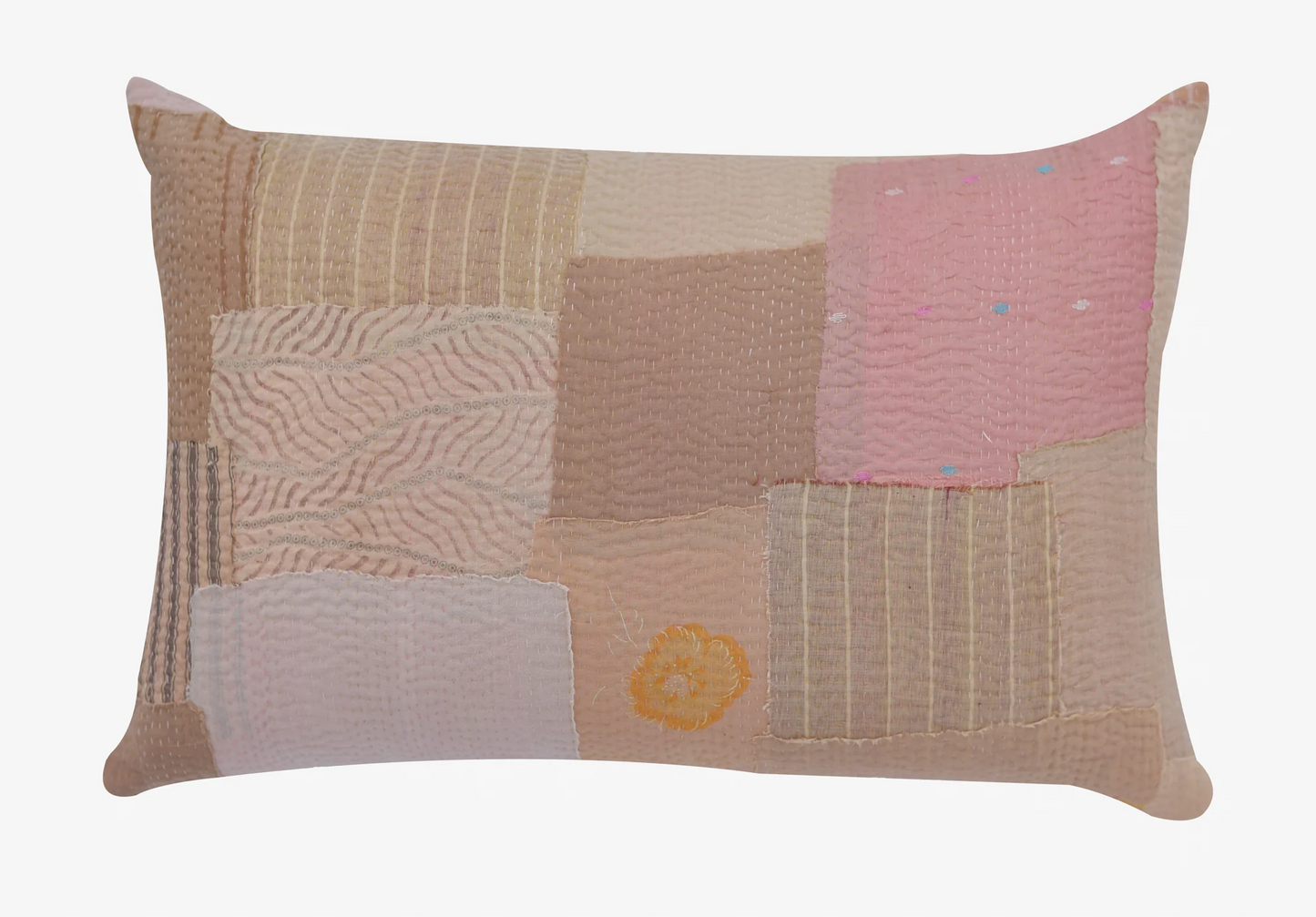 Mosaic Fray Handmade Vintage Kantha Pillow Sham -Taupe -