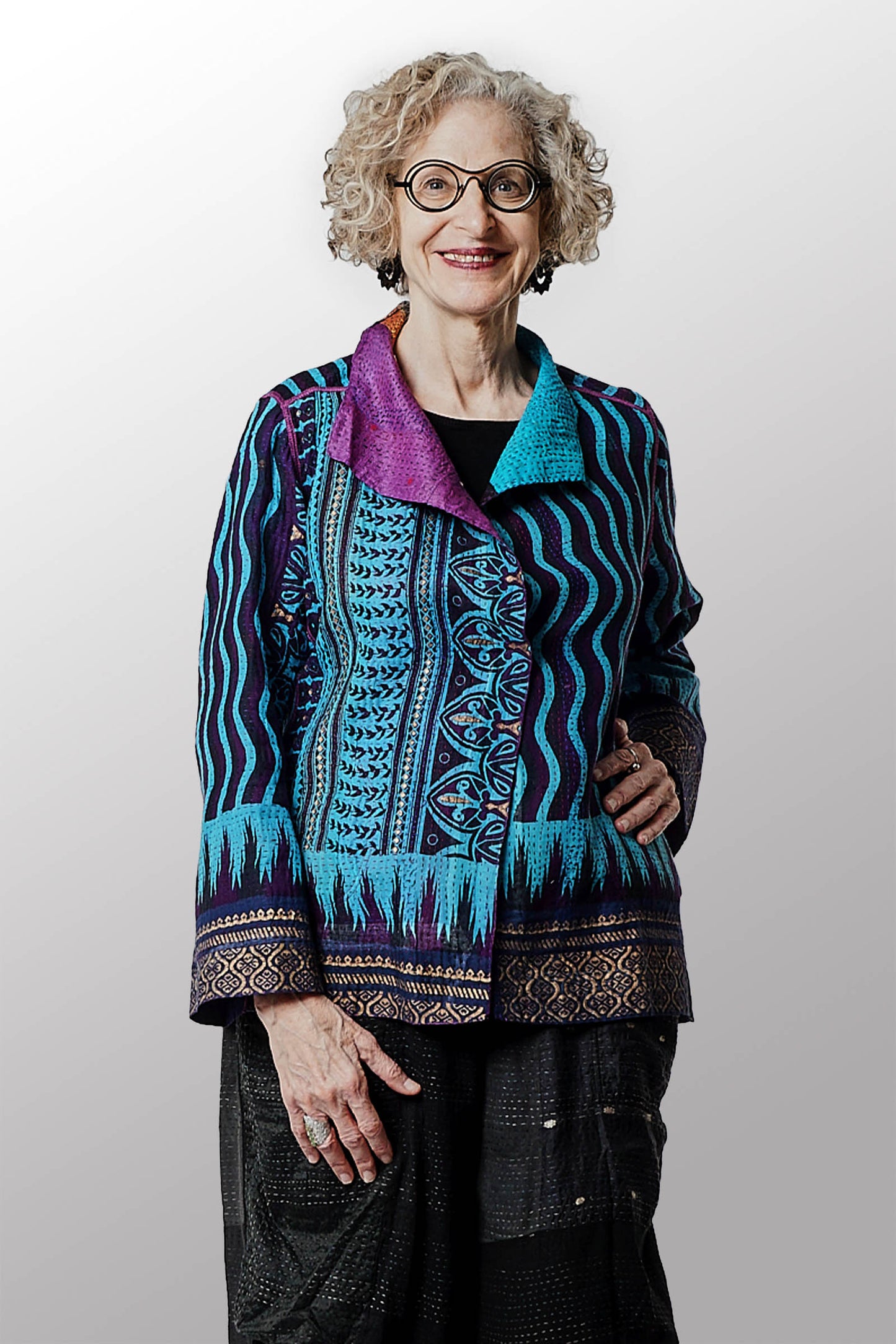 DESERT WAVES KANTHA SHORT JACKET - dw2007-blu -