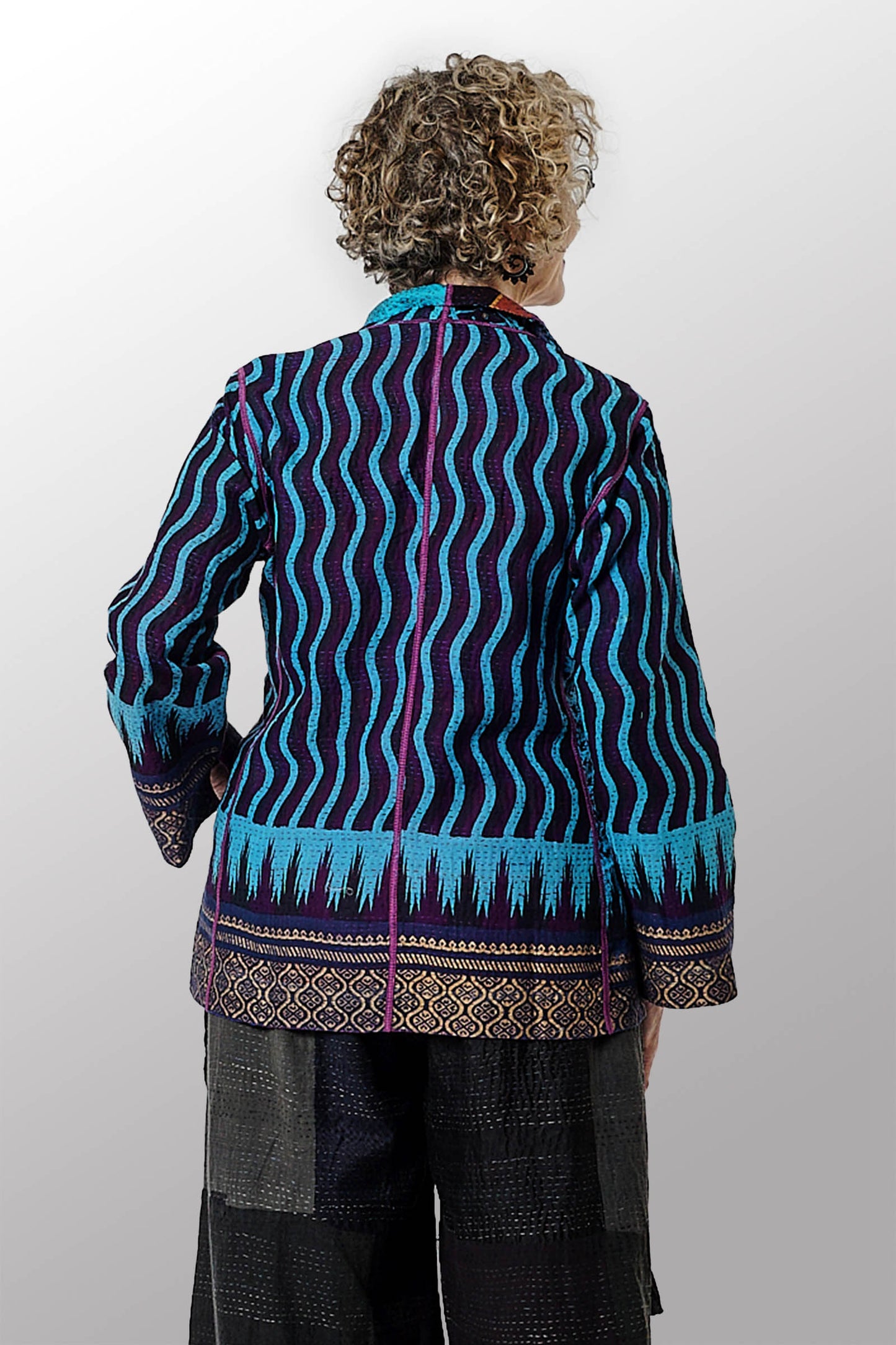 DESERT WAVES KANTHA SHORT JACKET - dw2007-blu -