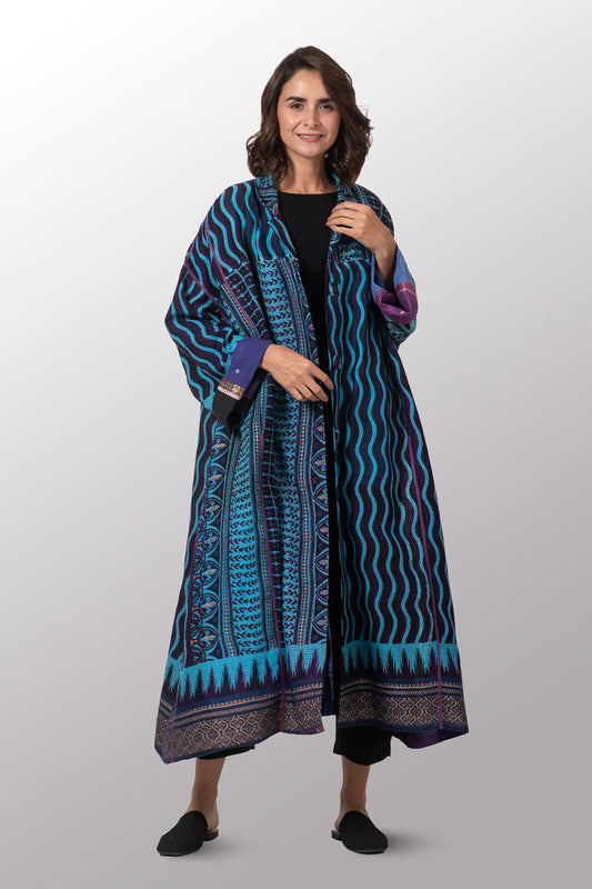 DESERT WAVES KANTHA OVERSIZED COAT - dw2326-blu -