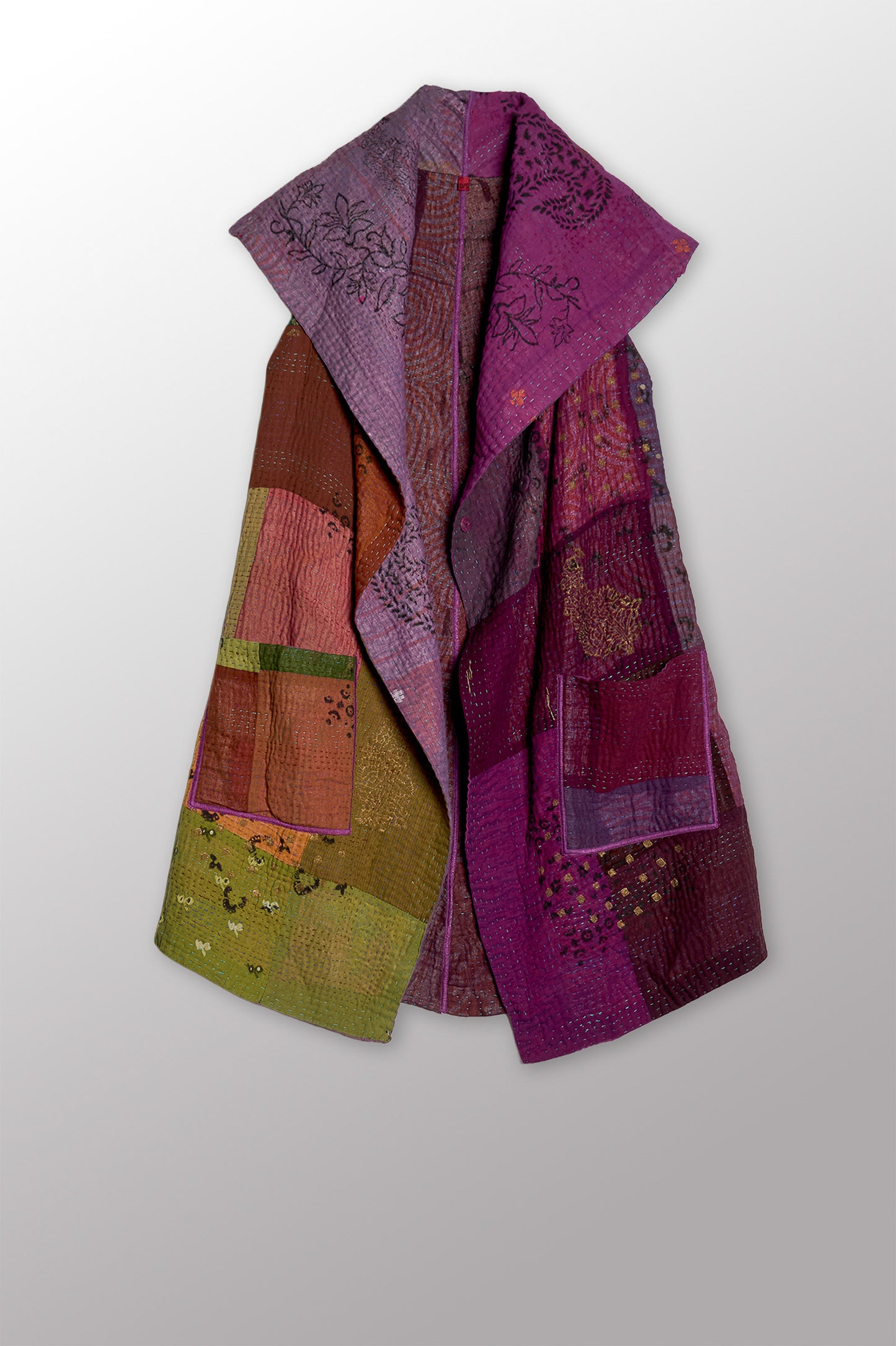 OMBRE PATCHED GOLD STAMP KANTHA CIRCULAR VEST - og4201-mlt -