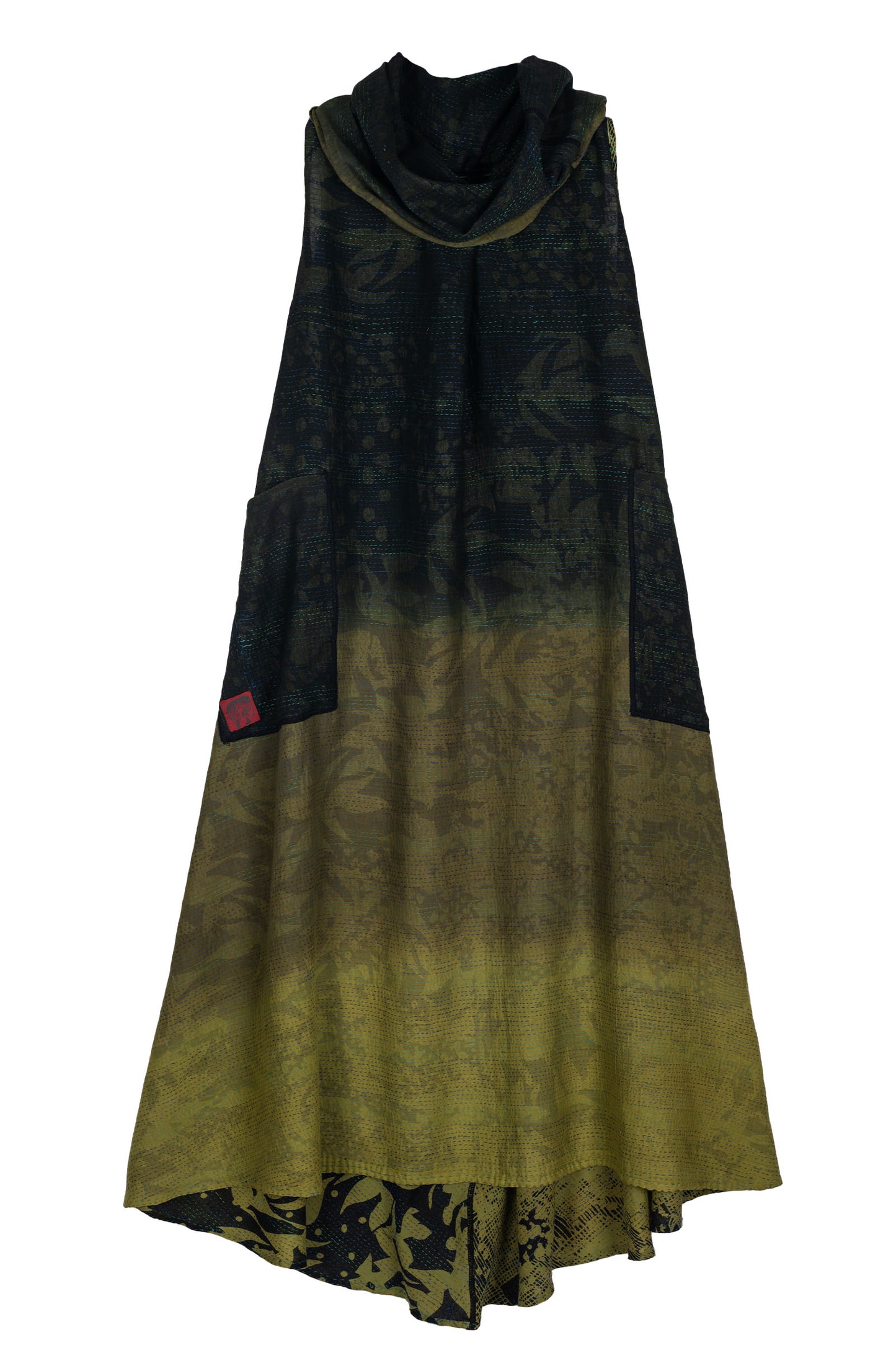 MONOTONE TWILIGHT PRINT KANTHA COWL NECK MAXI DRESS - tp2438-cha -