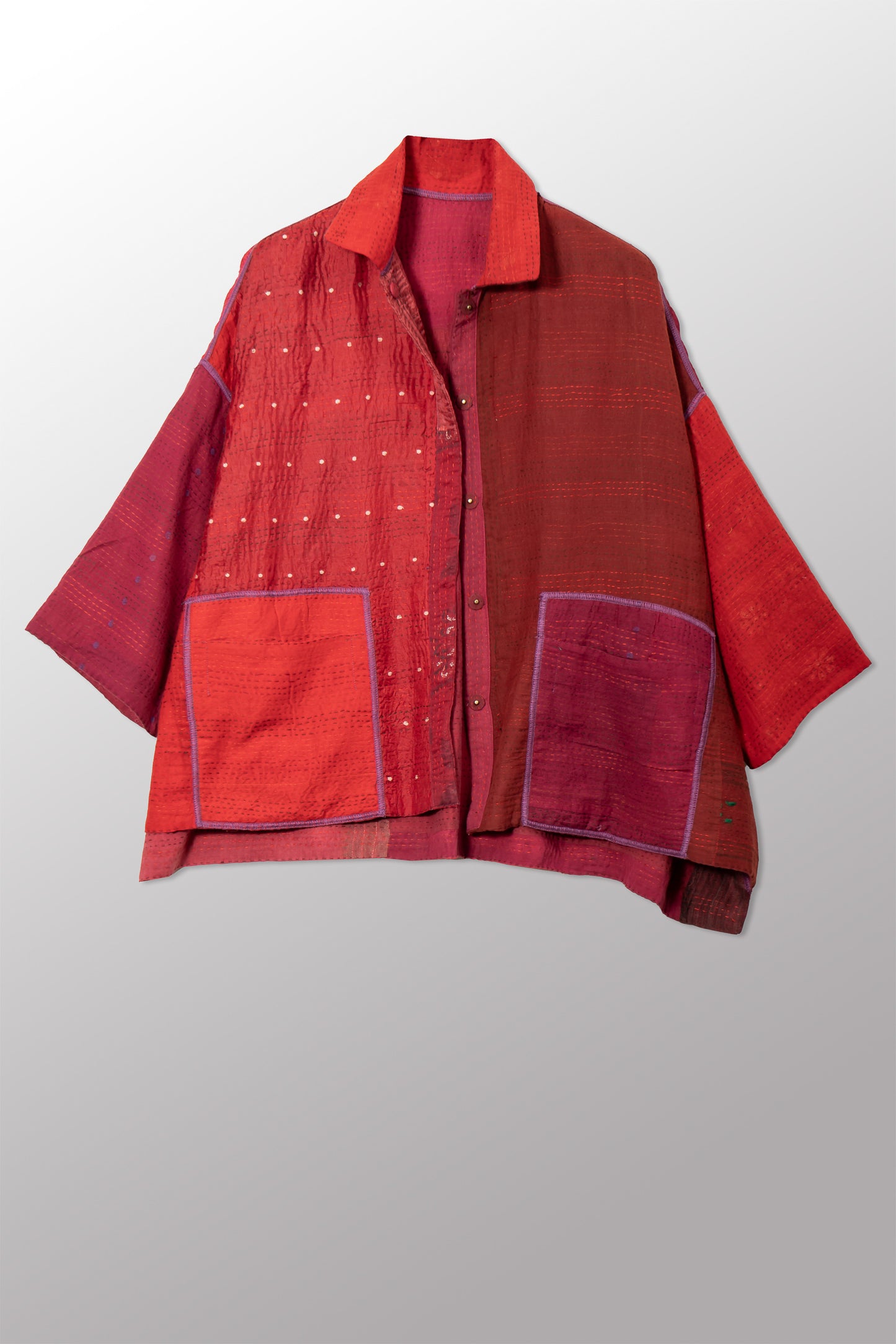 JAIPUR PATCH KANTHA CROPPED TENT SHIRT - jp2596-red -