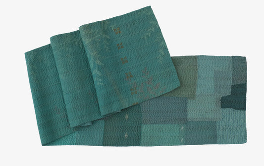 Mosaic Fray Patch vintage Kantha Runner - Cornflower