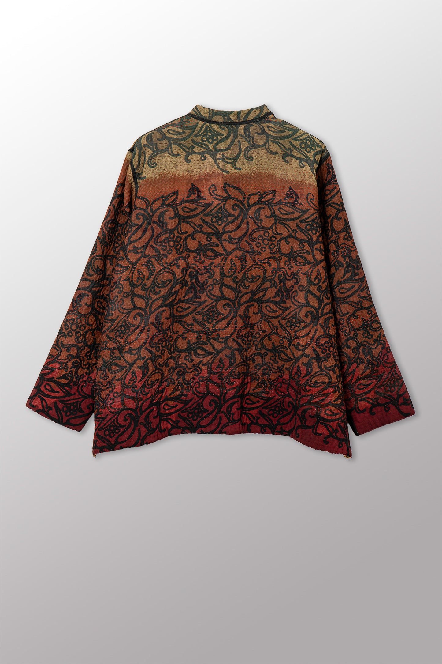 VINTAGE SILK GEORGETTE COTTON KANTHA KAFTAN JACKET SHORT - gc4088-0001s -