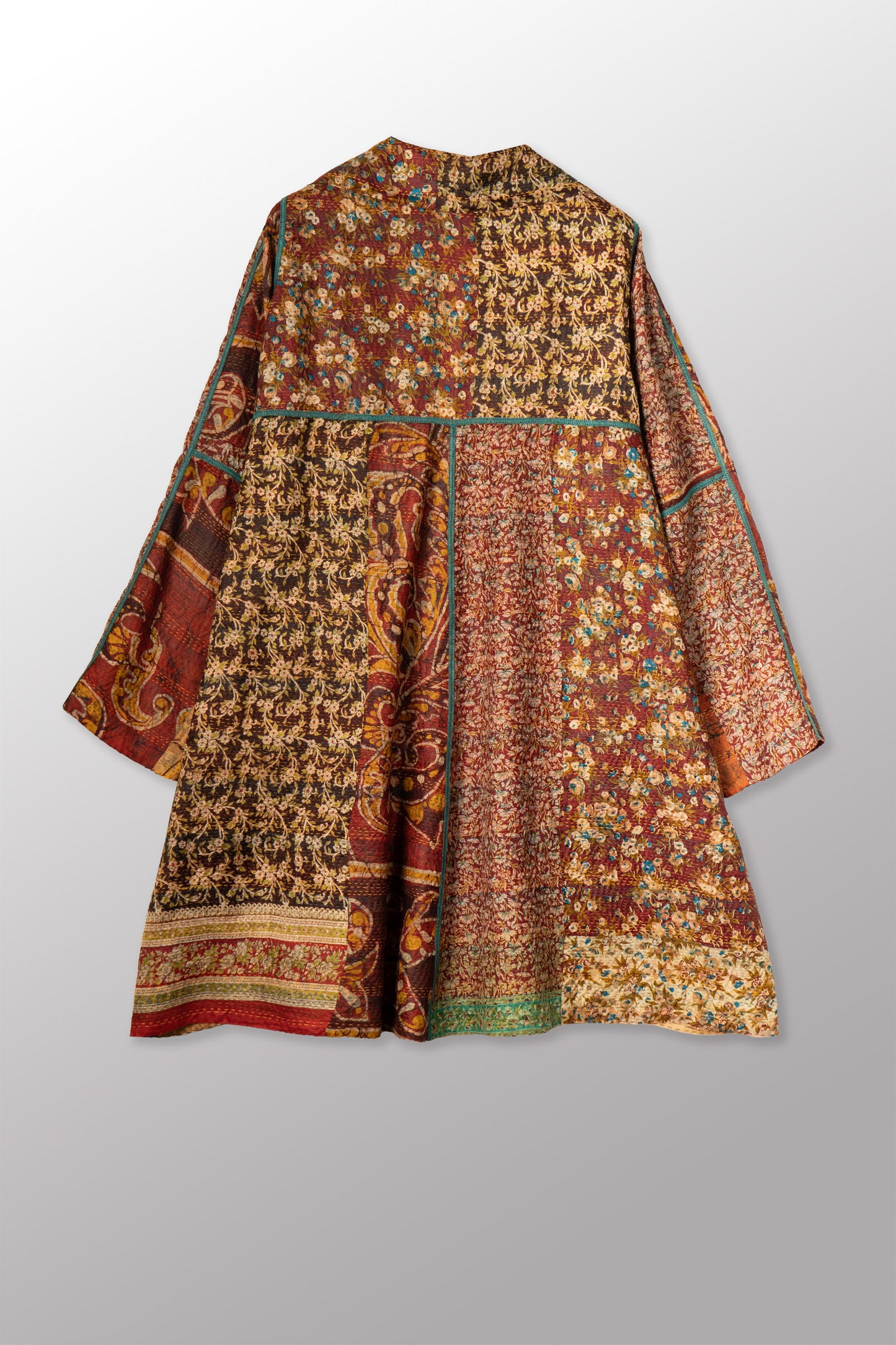 VINTAGE SILK KANTHA A-LINE DUSTER - sv2311-0012a -