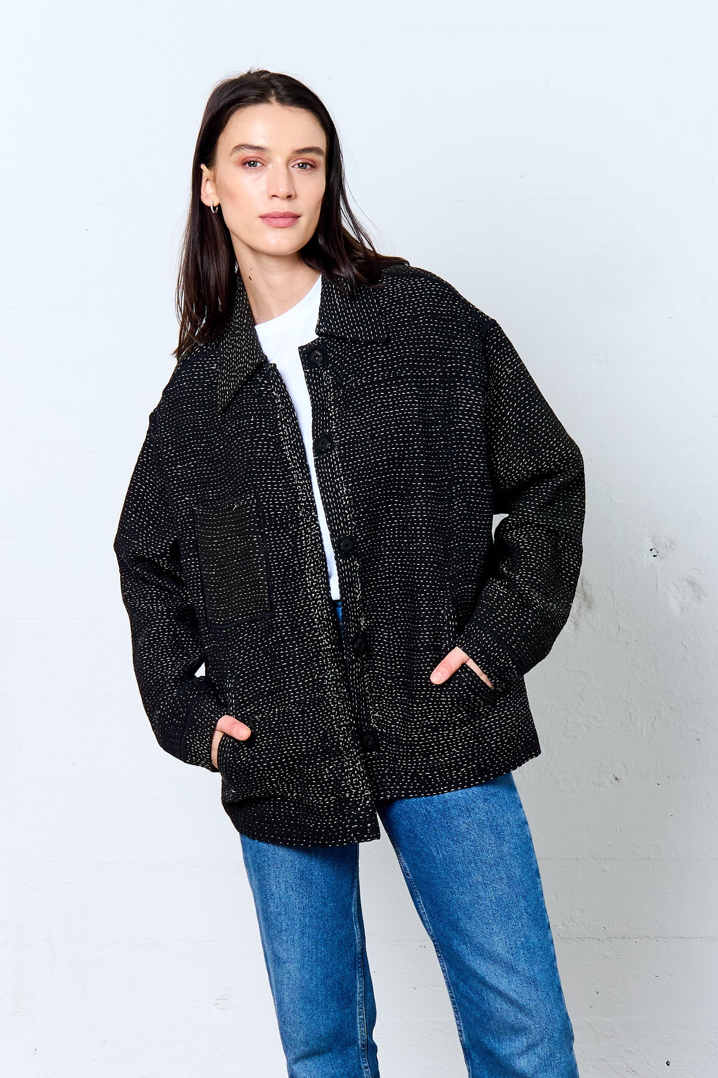 MUJI PATCH KANTHA WORKERS JACKET - mp4085-biy -