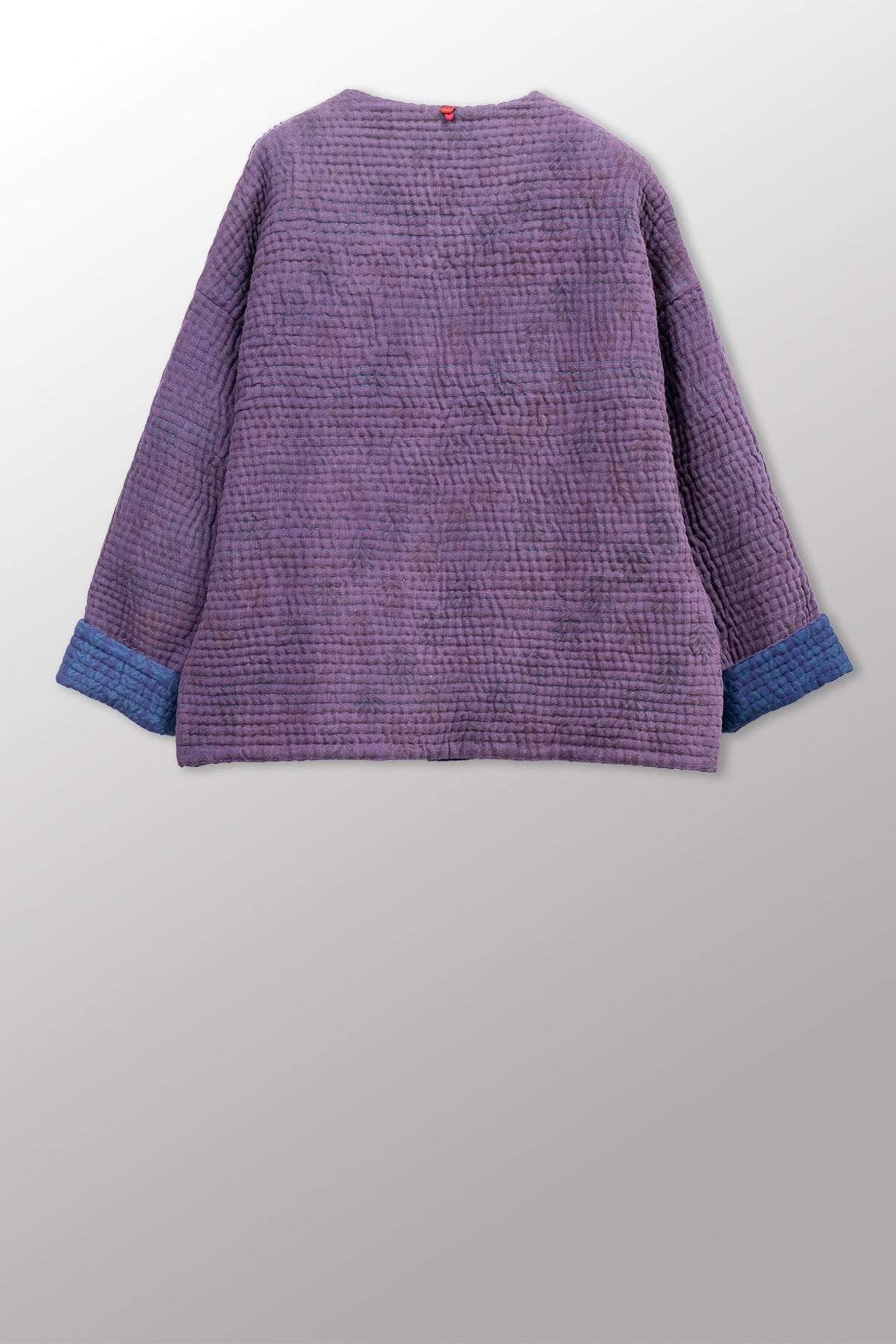 QUILTED OVERDYE COTTON KANTHA CREW NECK SHORT JKT - oq5053-cblu005a -