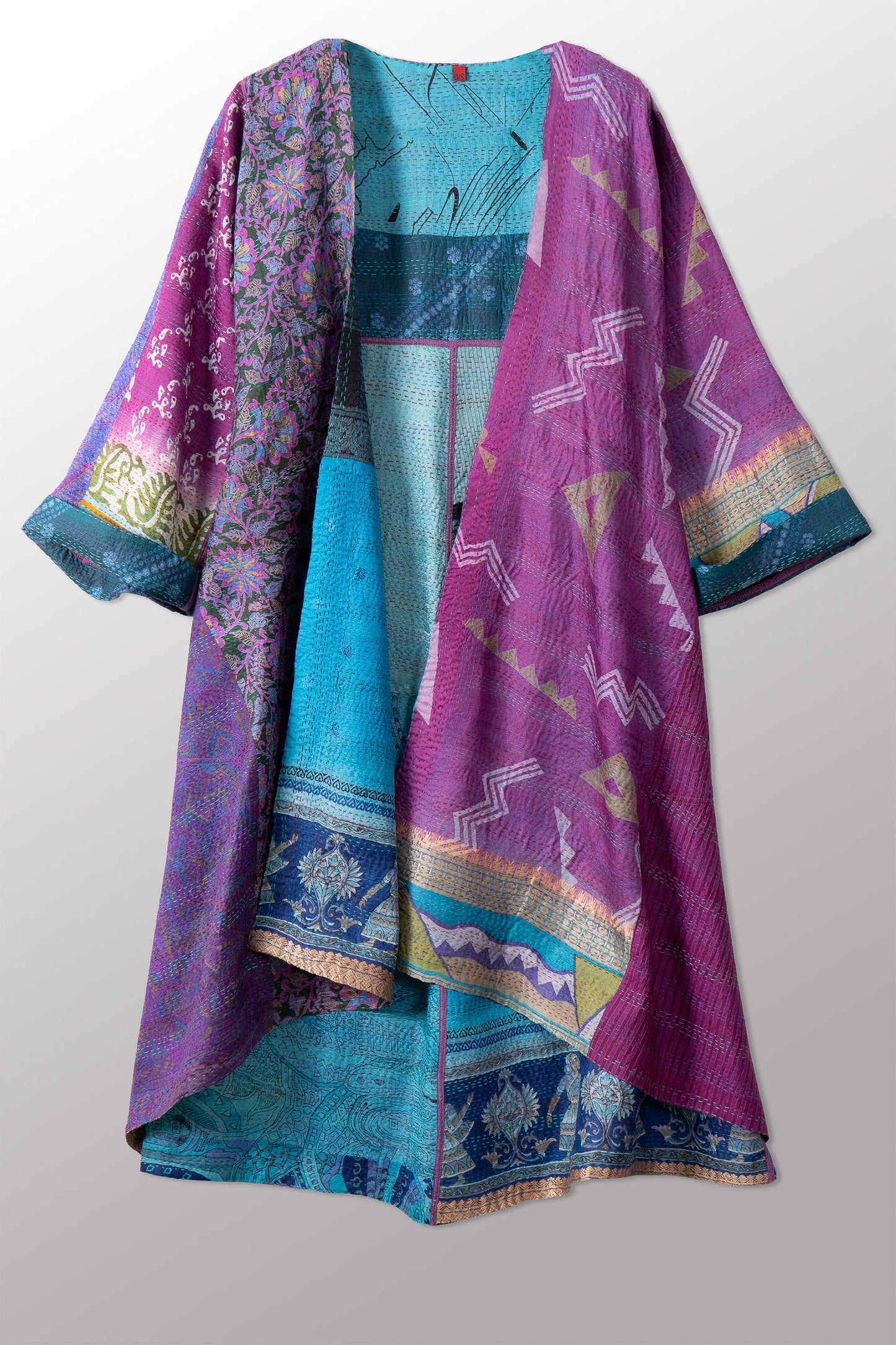 VINTAGE SILK KANTHA WRAP FLARE COAT - sv2330-0006a -