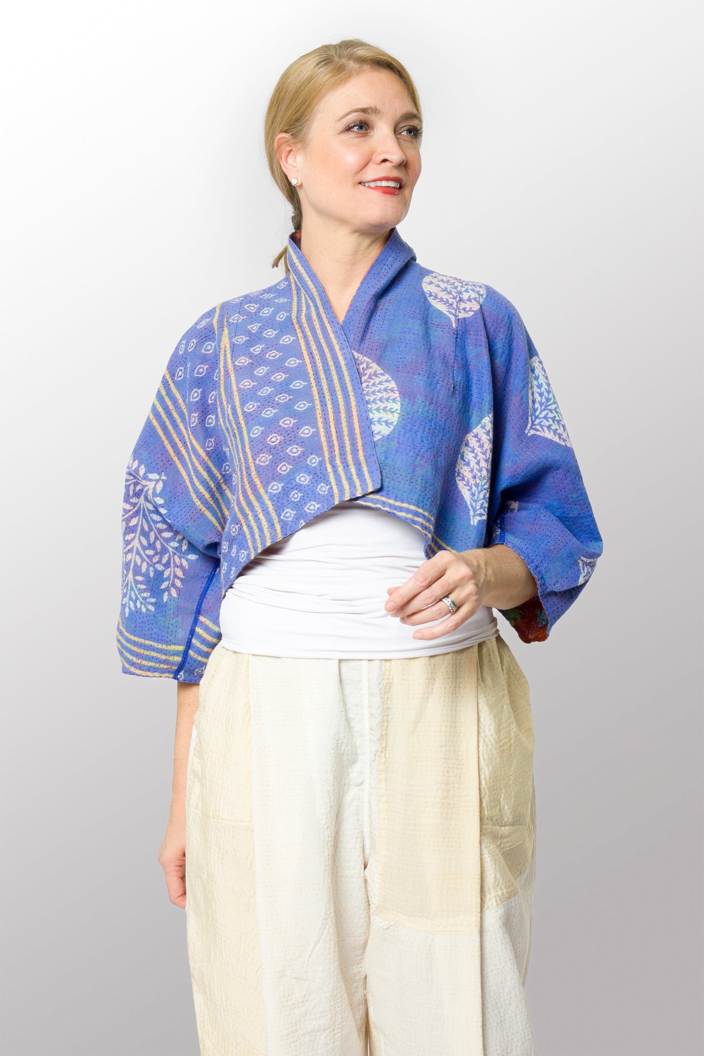 VINTAGE COTTON KANTHA PUFF SLV. SHRUG - cv2062-0012a -