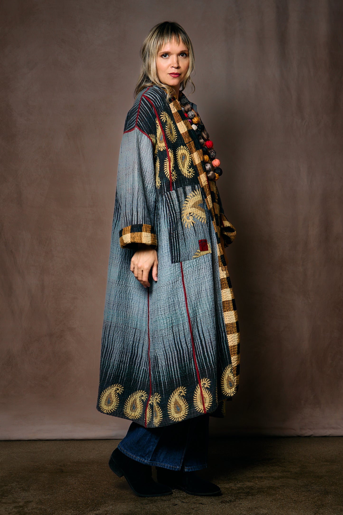 VINTAGE COTTON KANTHA OVERSIZED COAT - cv4326-0054a -