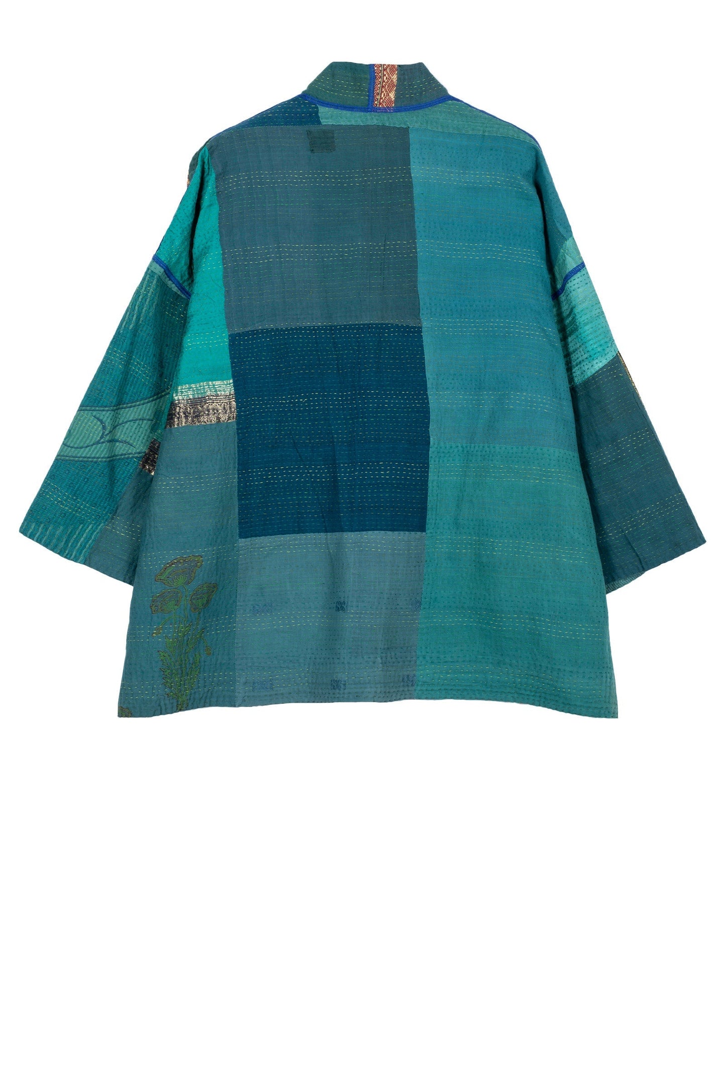 COTTON SILK SW PATCH KANTHA MINI KIMONO JACKET - ws2055-tel -