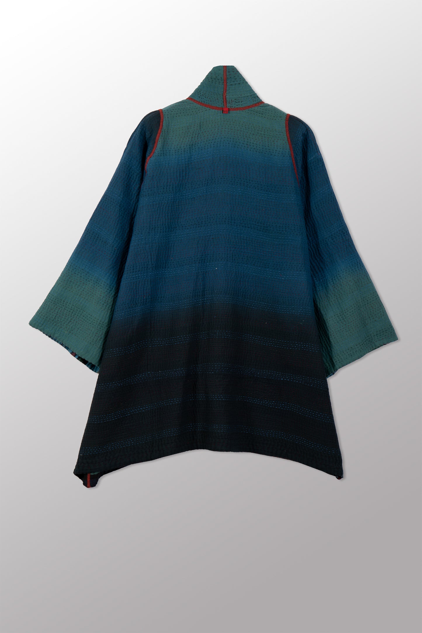 OVERDYED STRIPE AND BENDS KANTHA A-LINE JACKET - sb4003-blu -