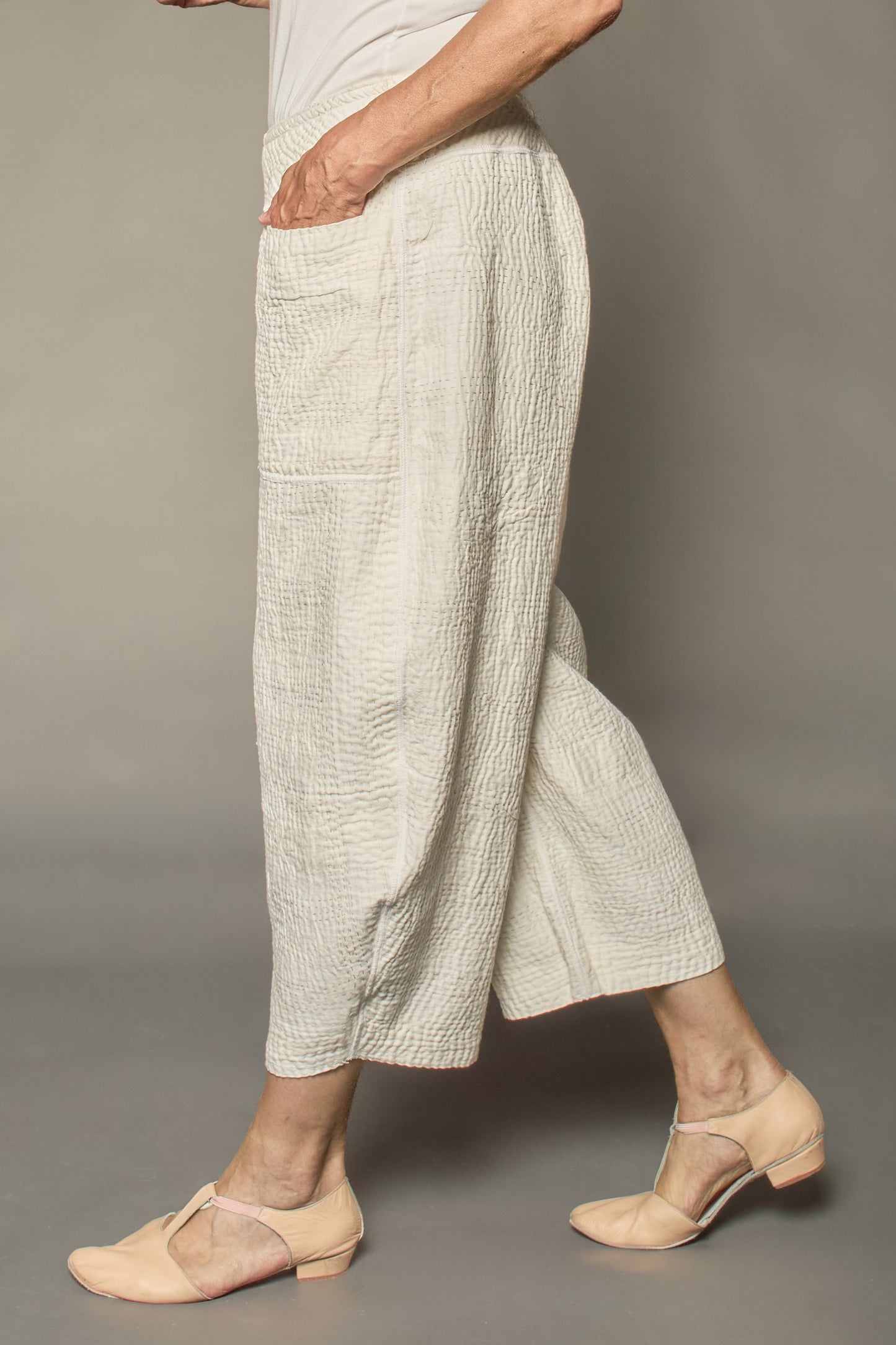 FRAYED PATCH KANTHA LANTERN PANTS - fi4634-ivy -