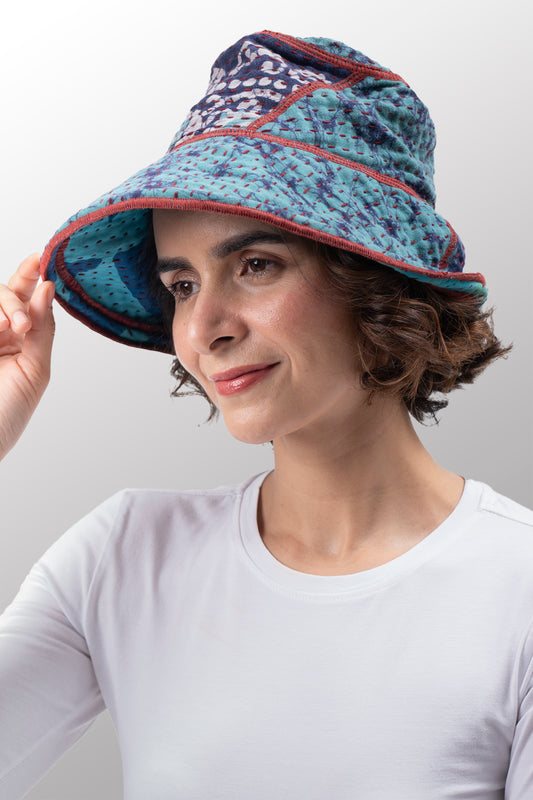 VINTAGE COTTON BBK KANTHA CIRCULAR CUT BRIM HAT - bb4882-0001a -