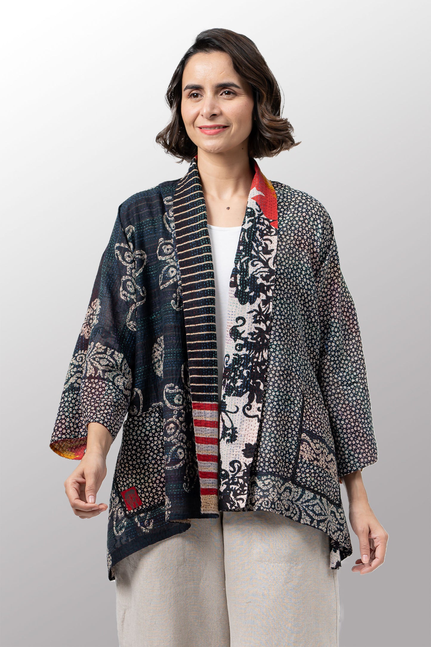 VINTAGE COTTON KANTHA KIMONO JKT - cv2004-0072a -