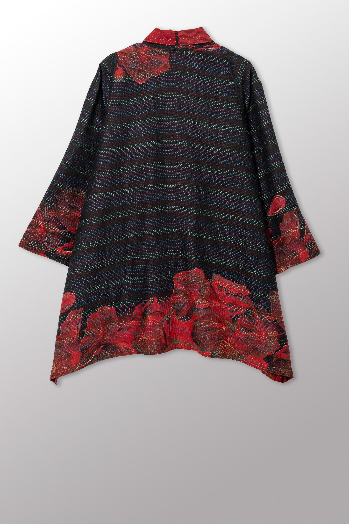 VINTAGE SILK GEORGETTE COTTON KANTHA A-LINE JKT - gc2003-0039a -