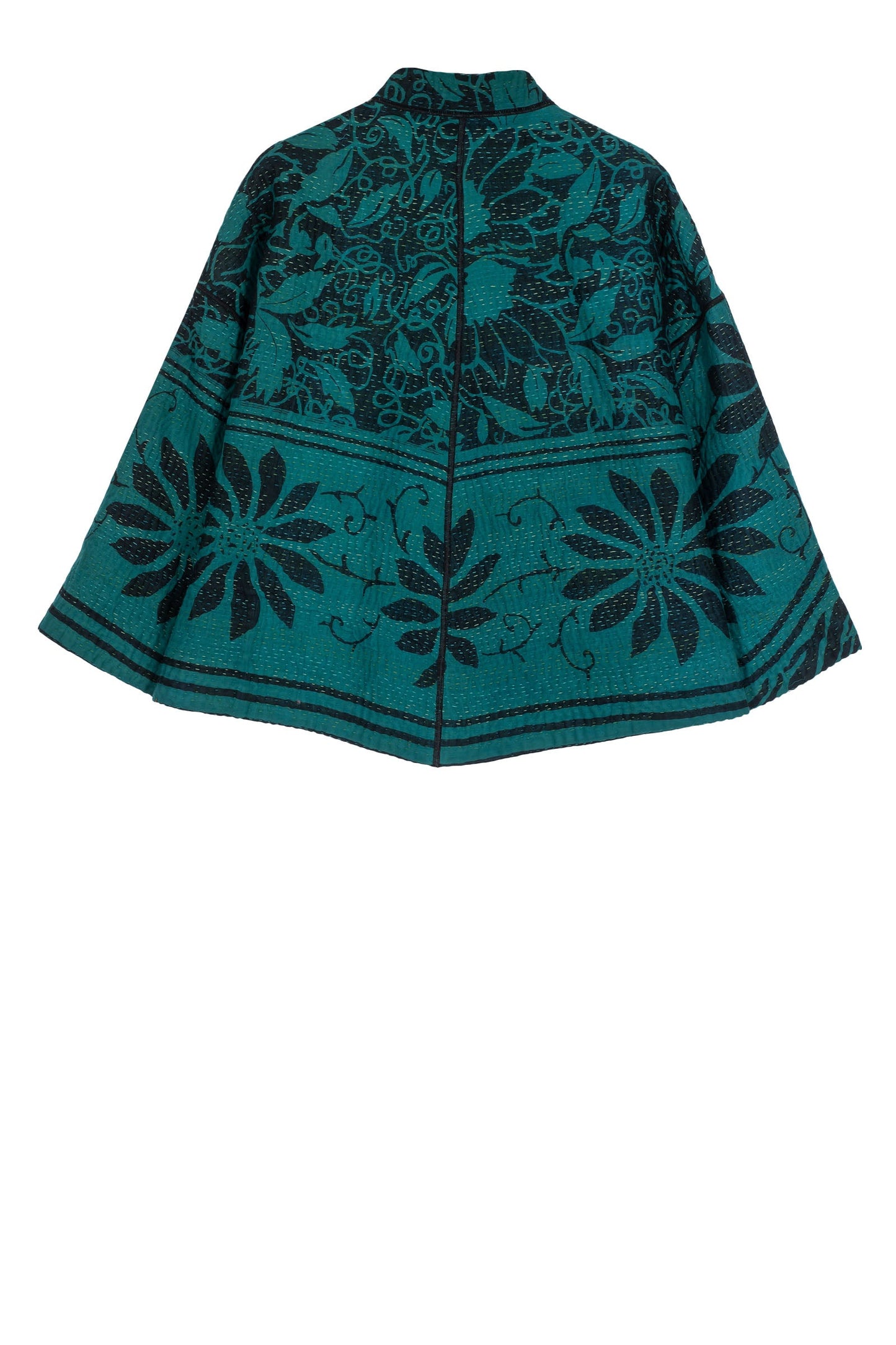 EMERALD GREEN KANTHA STAND COLLAR CROPPED JACKET - eg4034-tel -