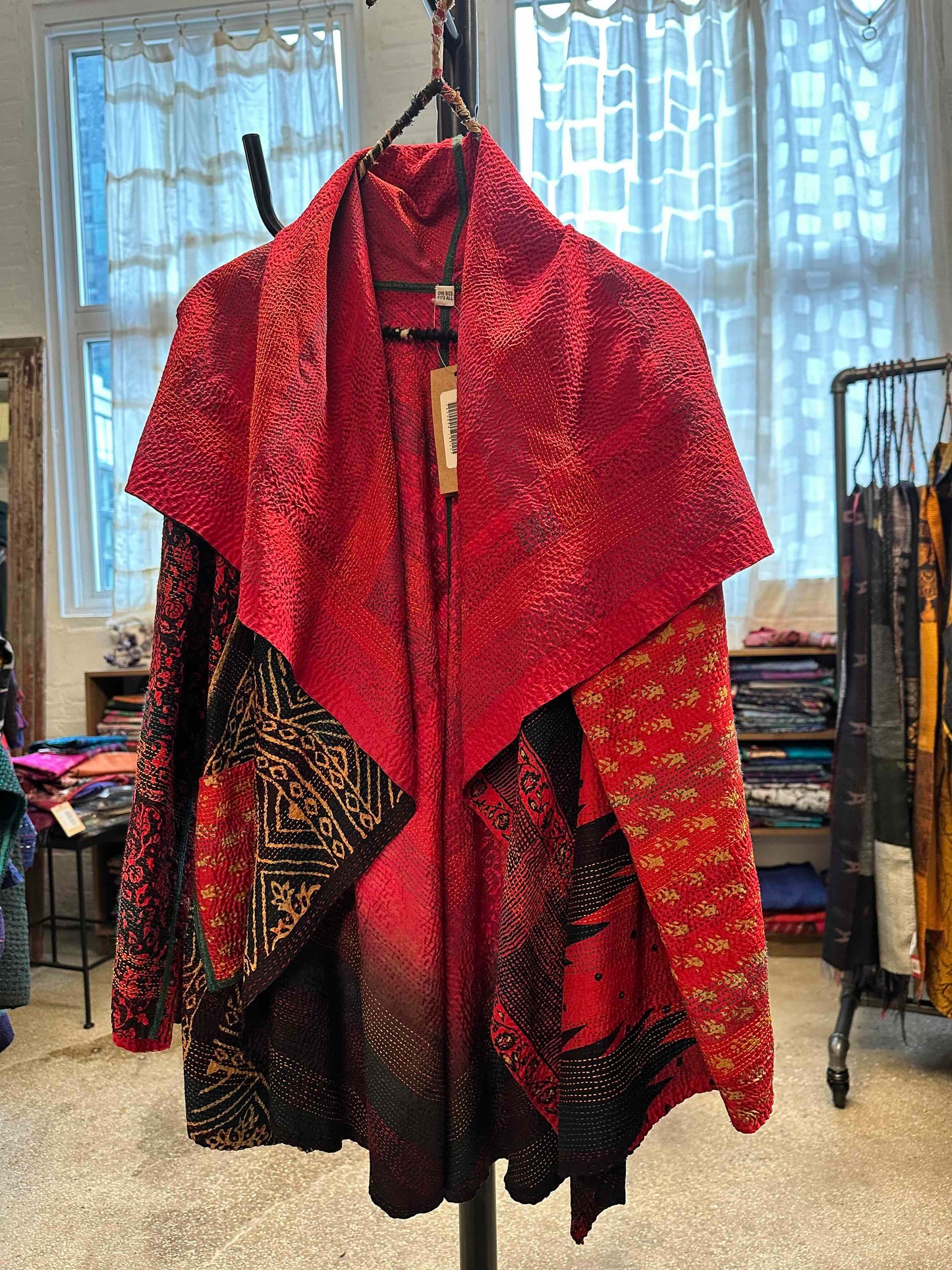 SILK COTTON OMBRE PRINT KANTHA CIRCULAR JKT - os2008-red -