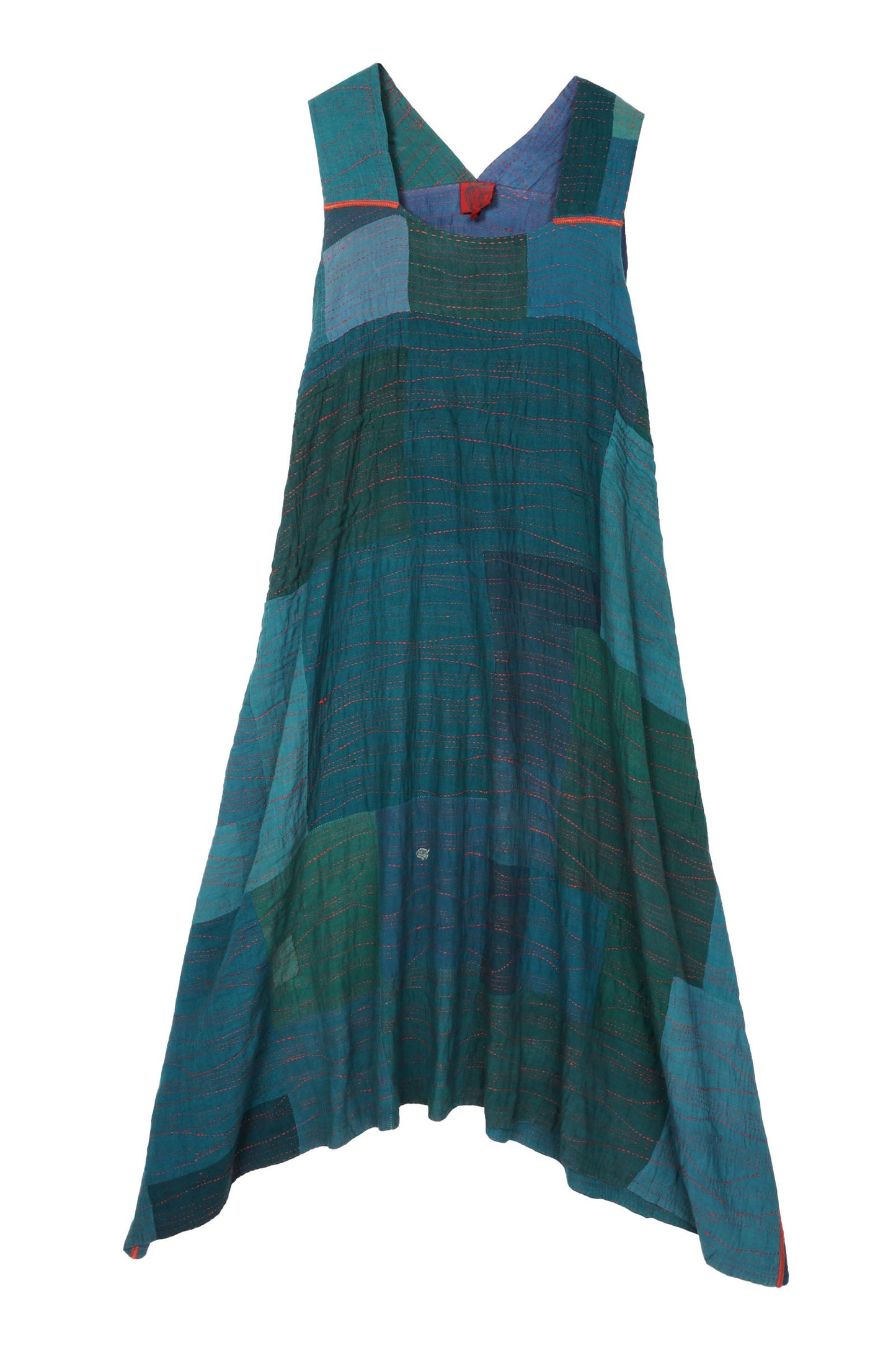 SOLID PATCH KANTHA TENT DRESS - ps2413-tel -
