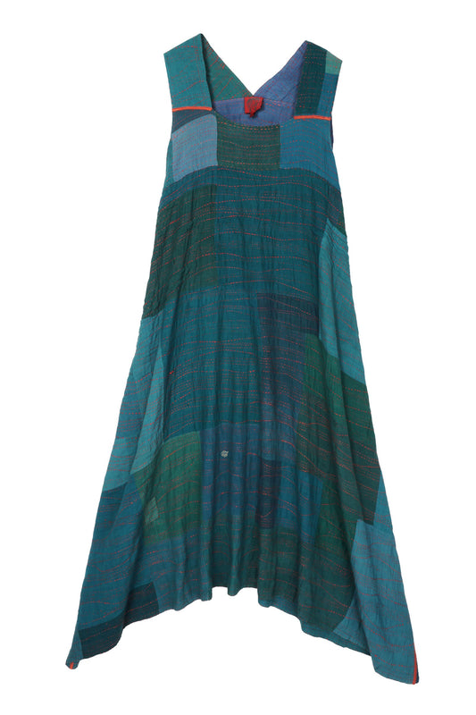 SOLID PATCH KANTHA TENT DRESS - ps2413-tel -