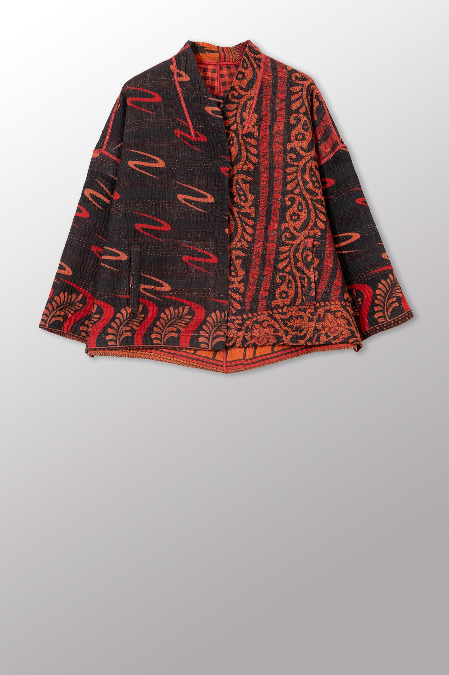 COTTON OVERDYE KANTHA STAND COLLAR CROPPED JKT - ov4034-corg002a -