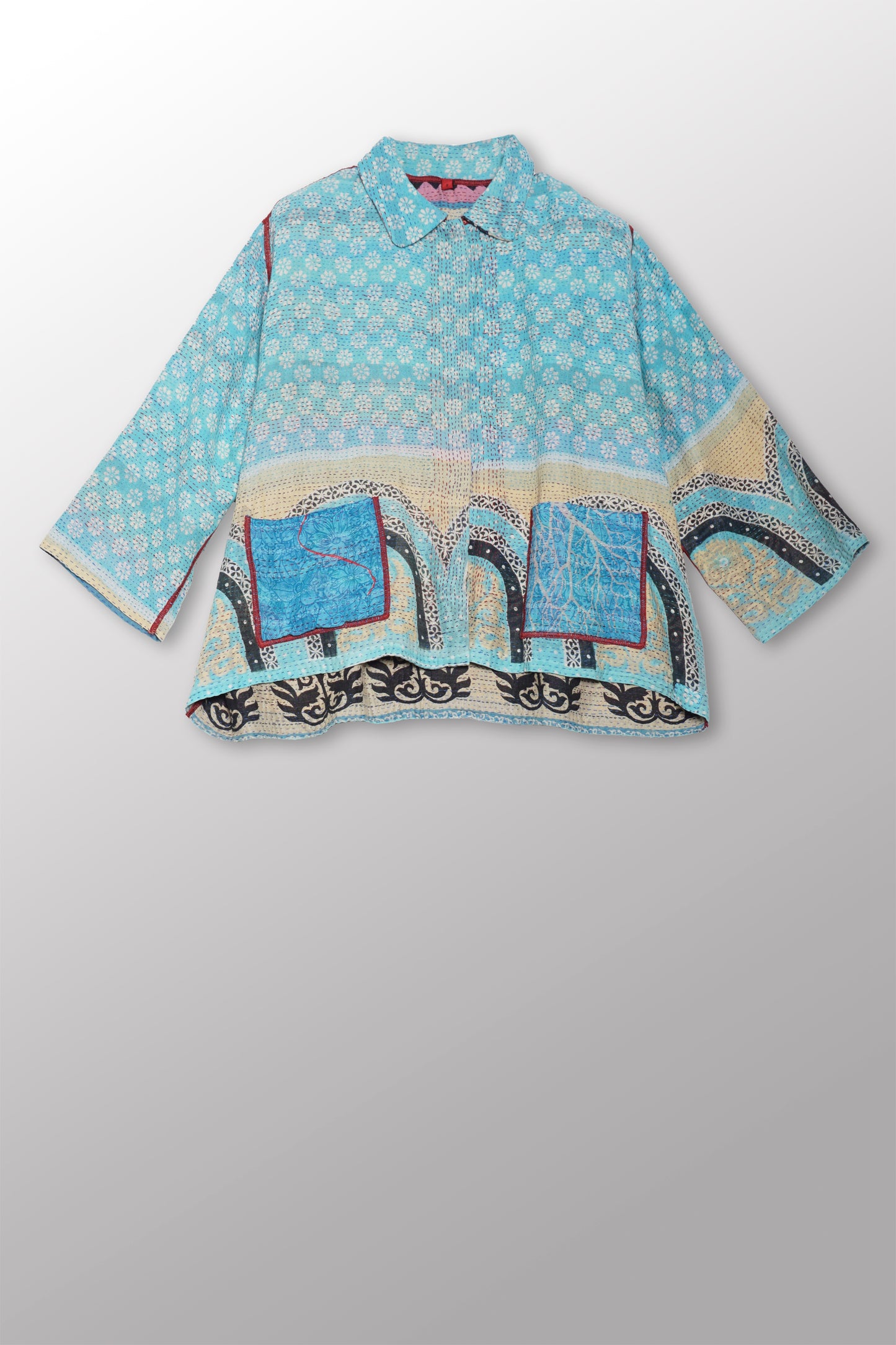 VINTAGE COTTON KANTHA POCKET SHIRT - cv2588-0001s -