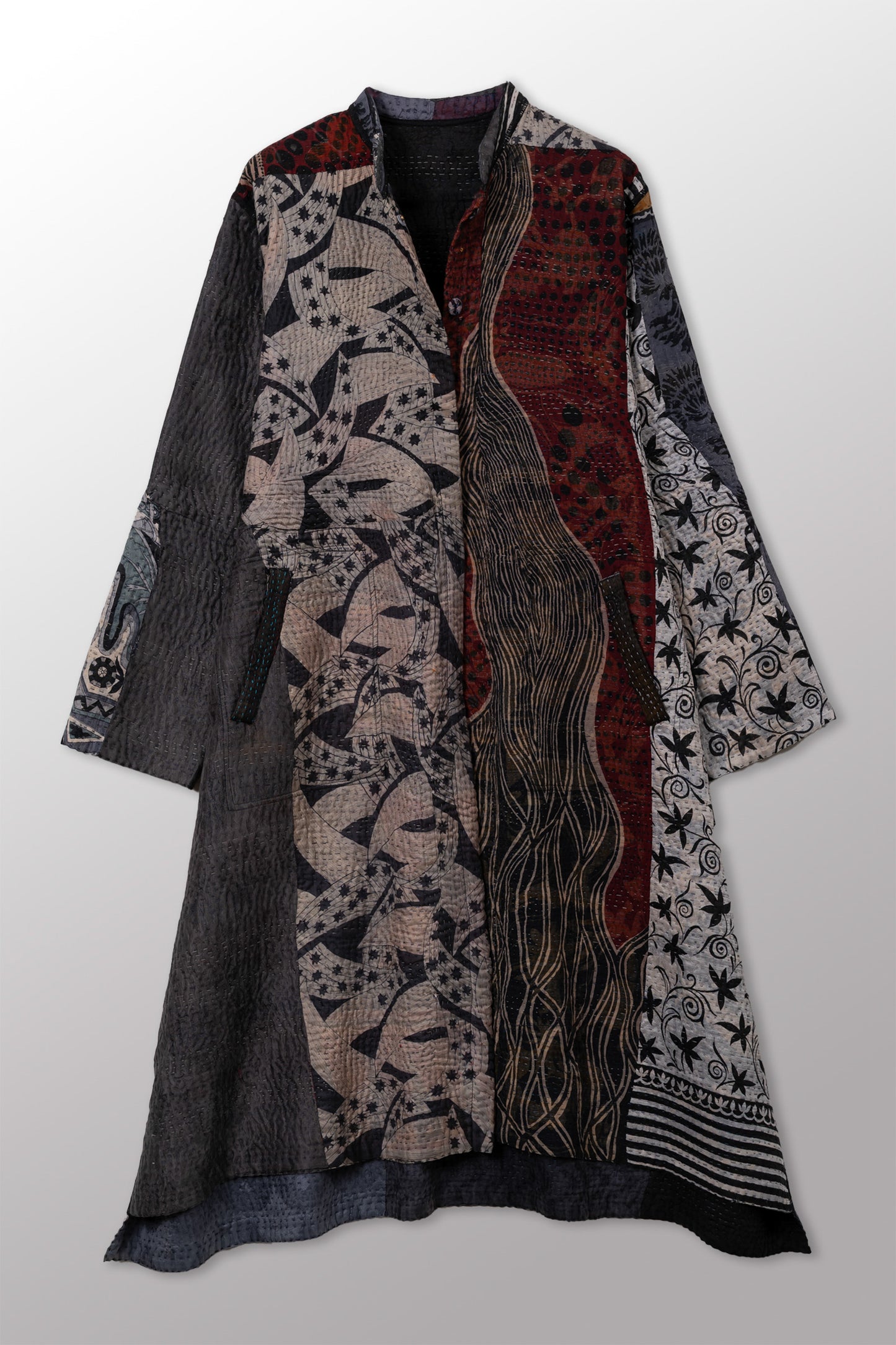 JACQUARD SILK KANTHA KAFTAN COAT - js4343-cblk001s -