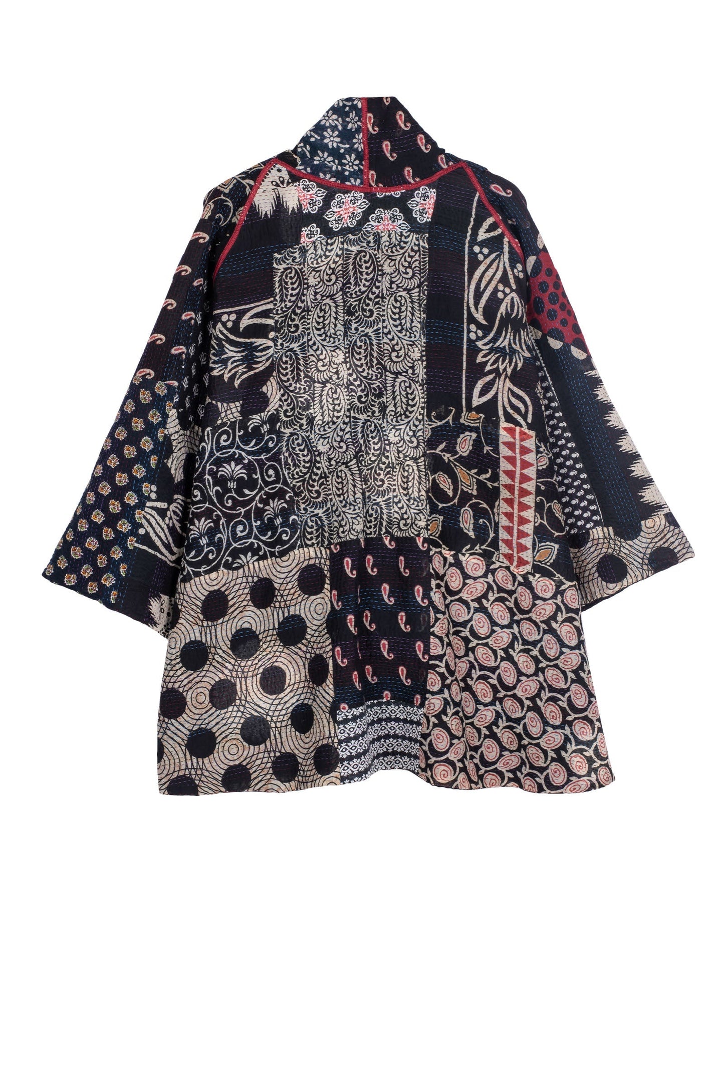 PATCH & CIRCLE PRINT KANTHA KIMONO JKT - pc2004-blk -