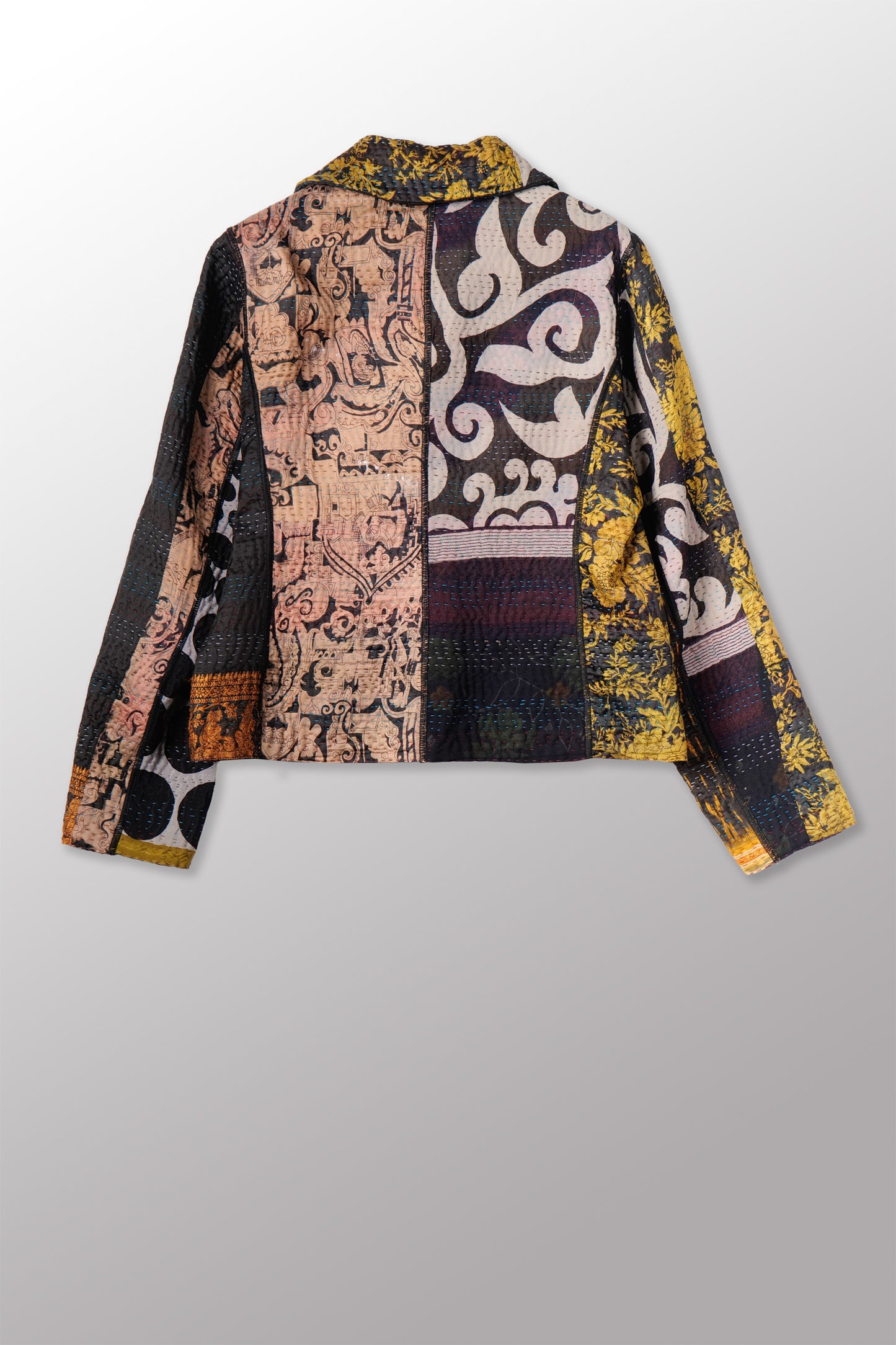 JACQUARD SILK KANTHA CROPPED BASIC JACKET - js4096-blk -