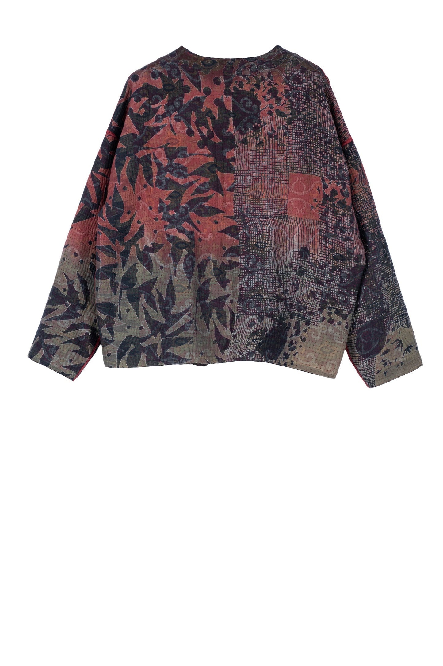 MONOTONE TWILIGHT PRINT KANTHA CREW NECK SHORT JKT - tp4053-red -