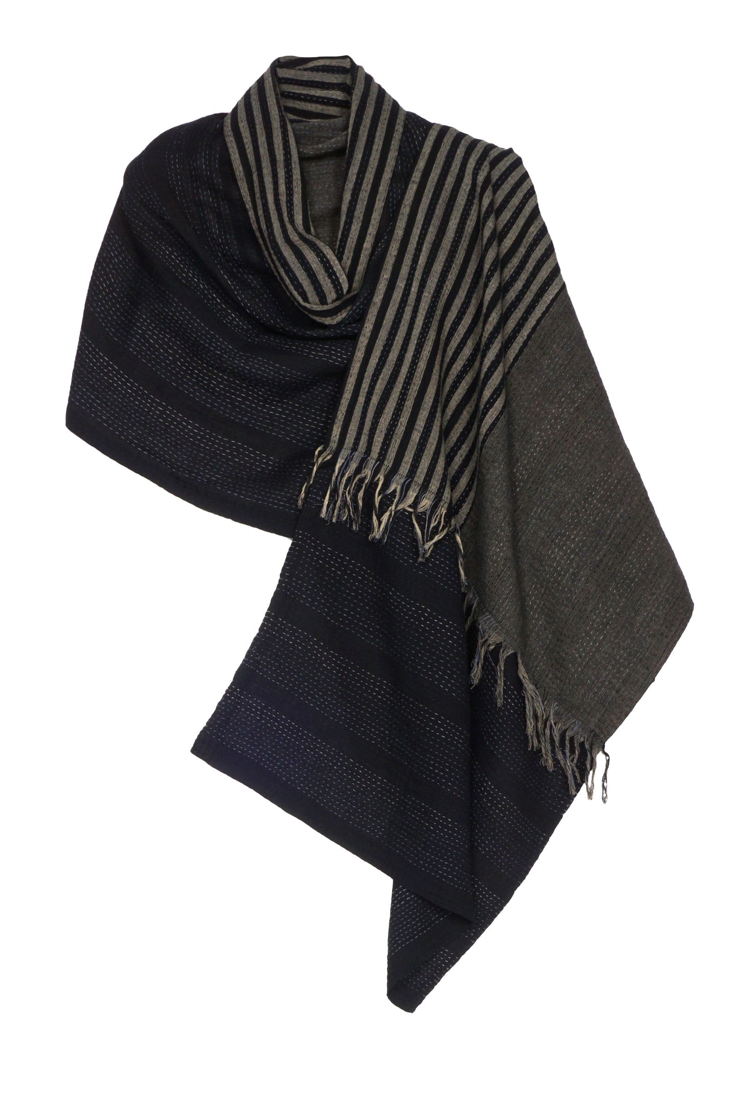 WOVEN HANDLOOM COTTON KANTHA SCARF STANDARD - wc2801-blk -